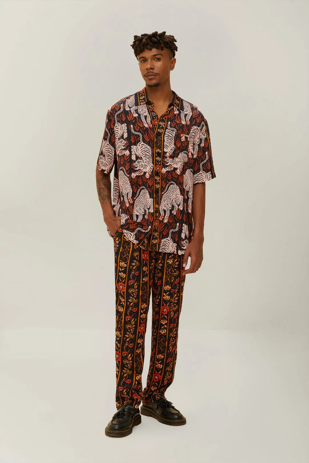 Brown Jungle Stripes LENZING™ ECOVERO™ Viscose Pants sold by FARM Rio