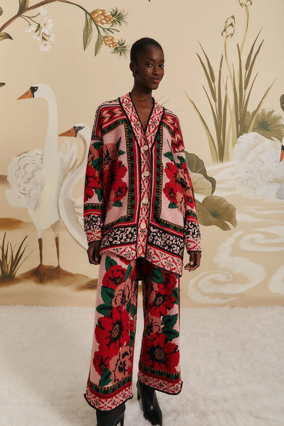 Pink Flower Tapestry Knit Pants sold by FARM Rio