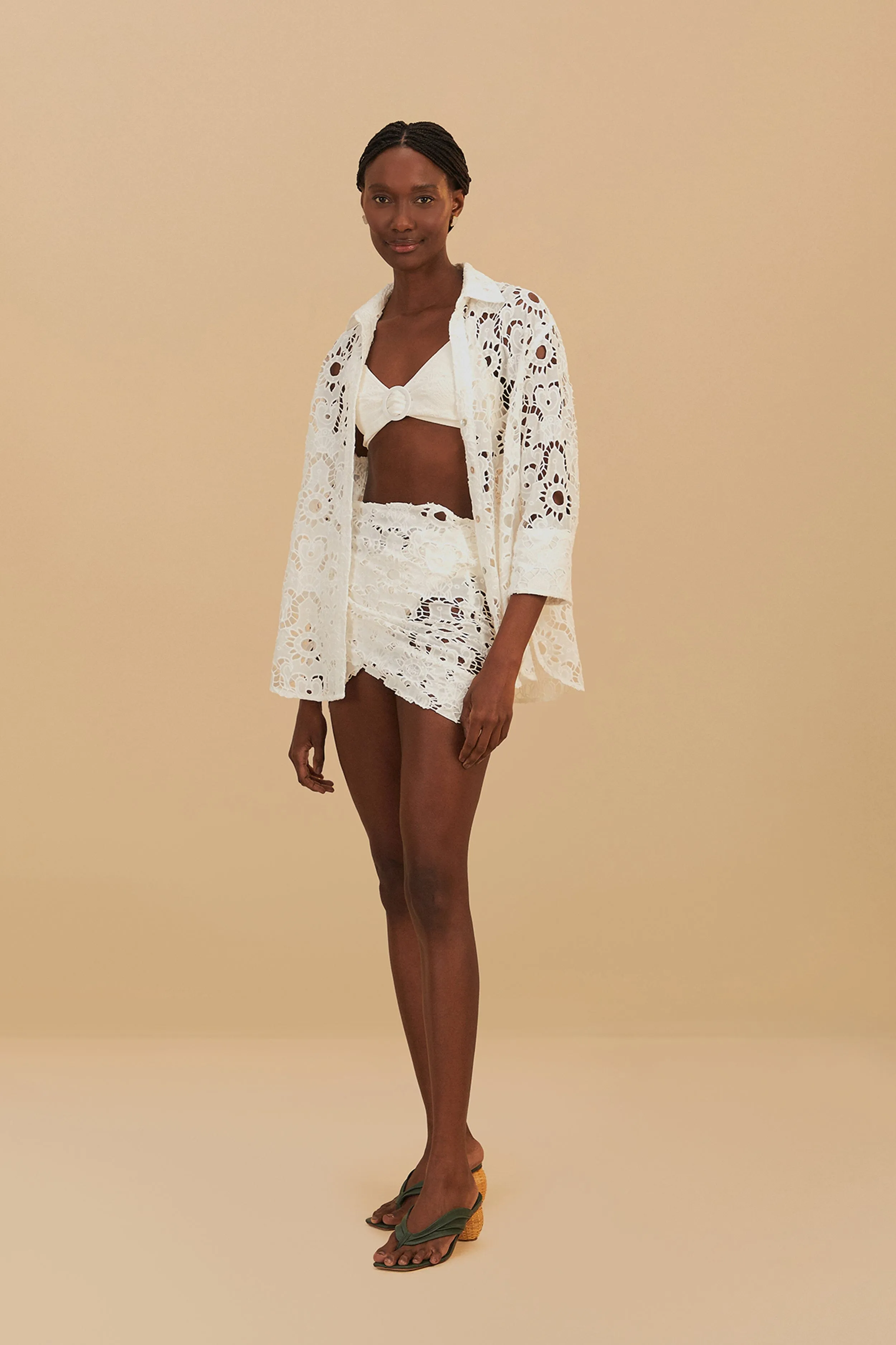 White Sun Eyelet Wrap Mini Skirt sold by FARM Rio