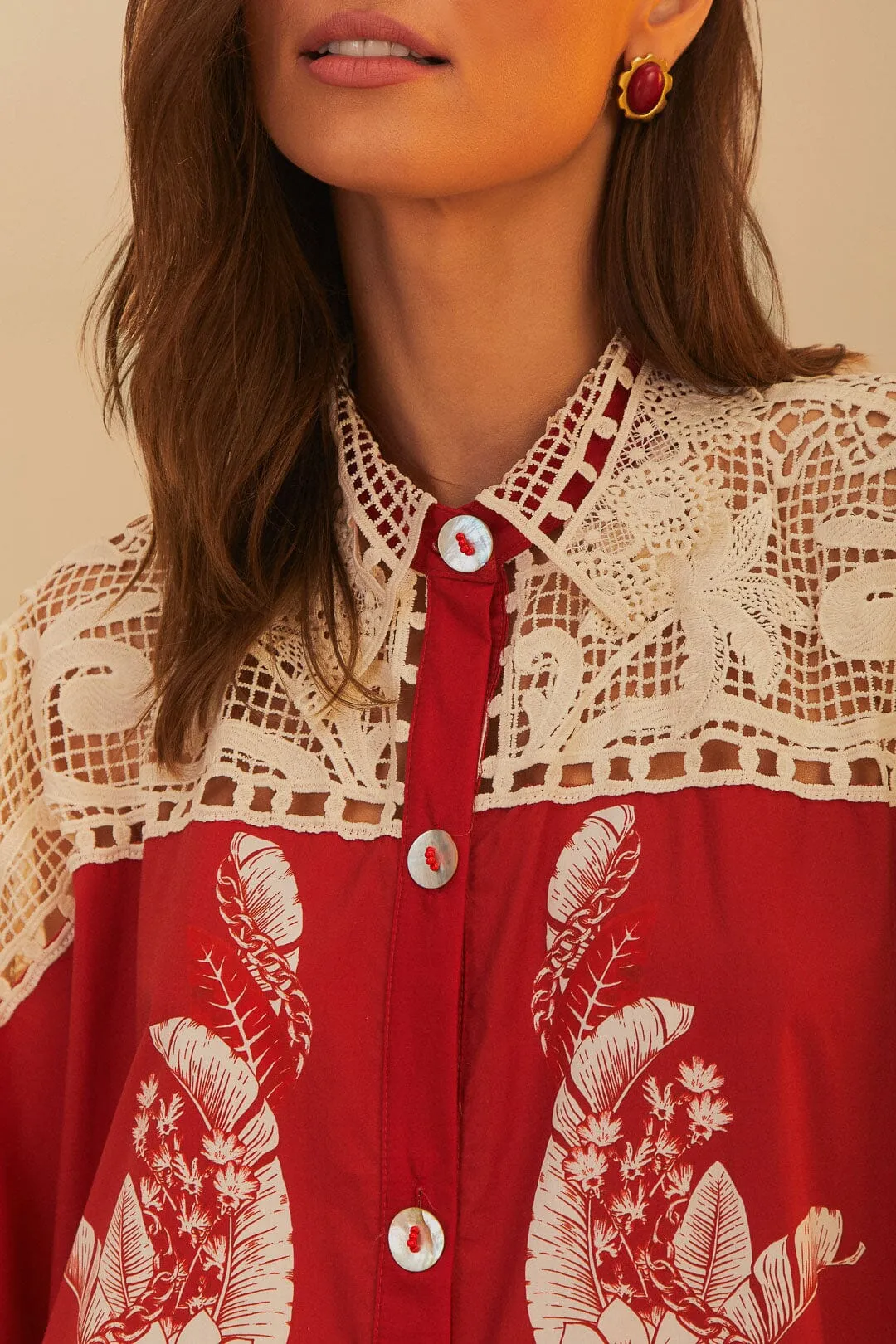 Red Floral Chains Guipure Midi Dress sold by FARM Rio product image thumbnail 4