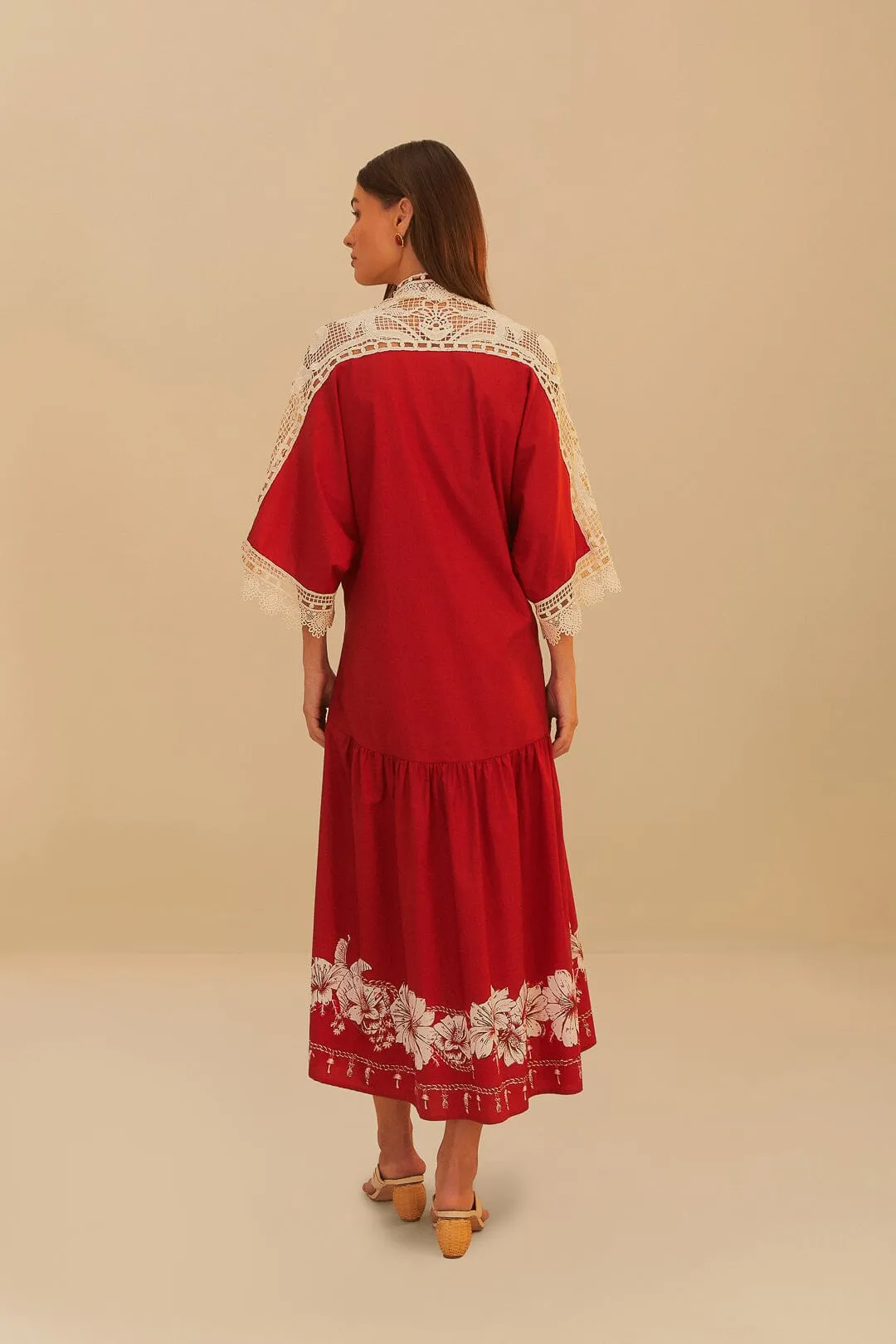 Red Floral Chains Guipure Midi Dress sold by FARM Rio product image thumbnail 5