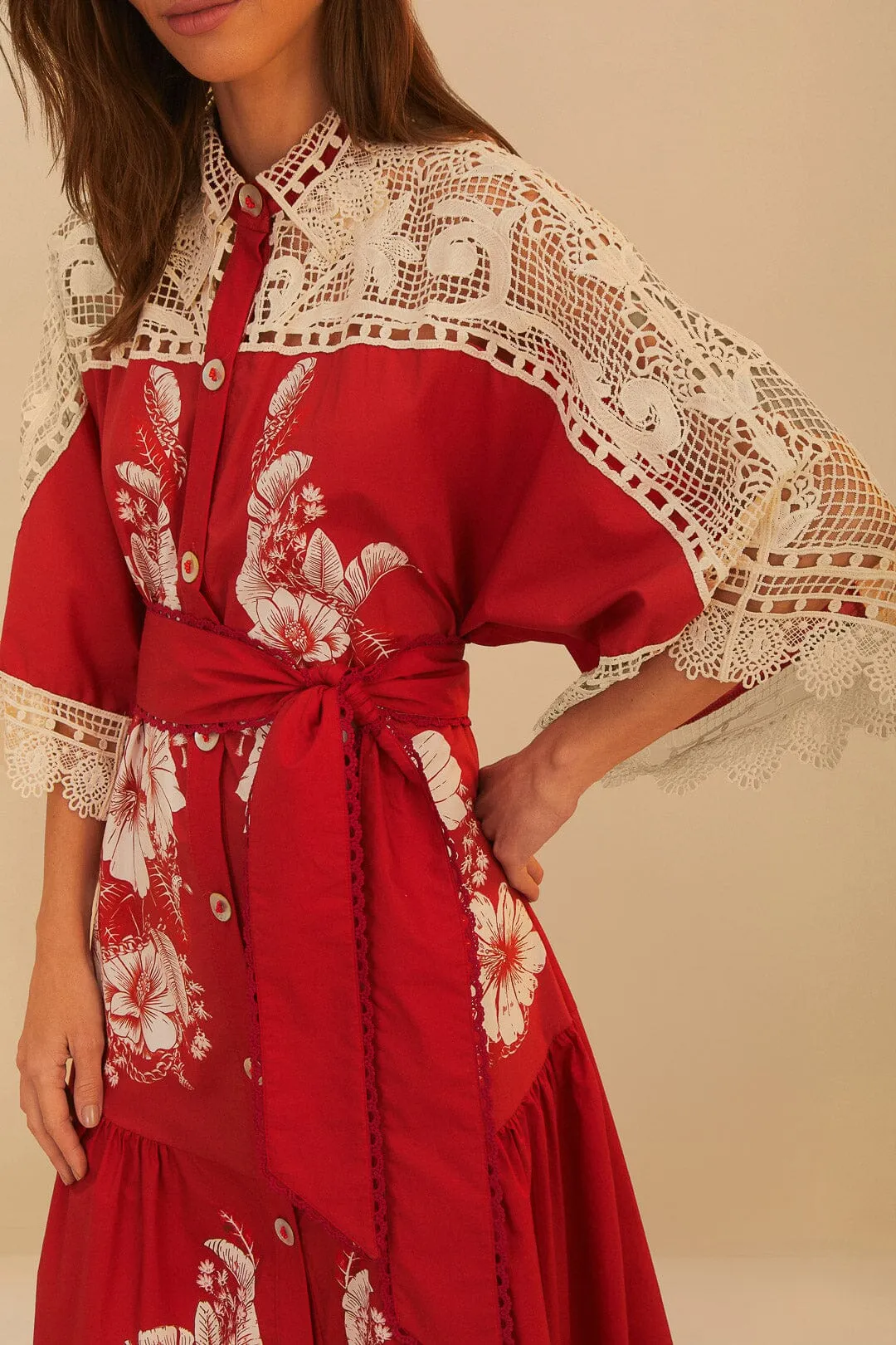 Red Floral Chains Guipure Midi Dress sold by FARM Rio product image thumbnail 3