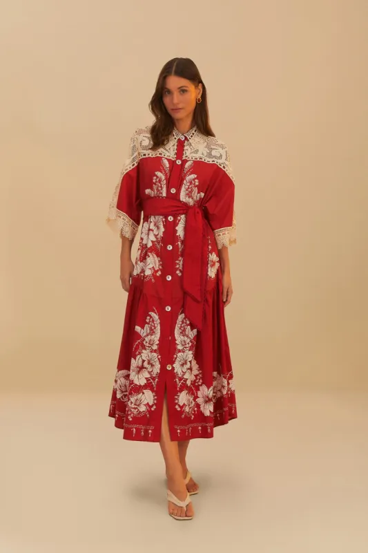 Red Floral Chains Guipure Midi Dress sold by FARM Rio