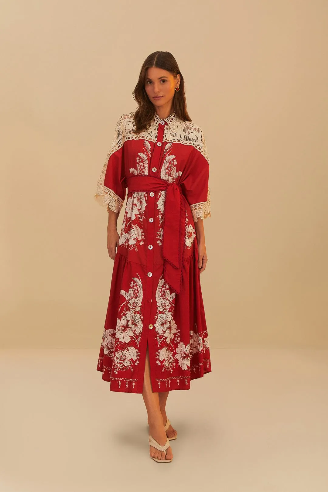 Red Floral Chains Guipure Midi Dress sold by FARM Rio