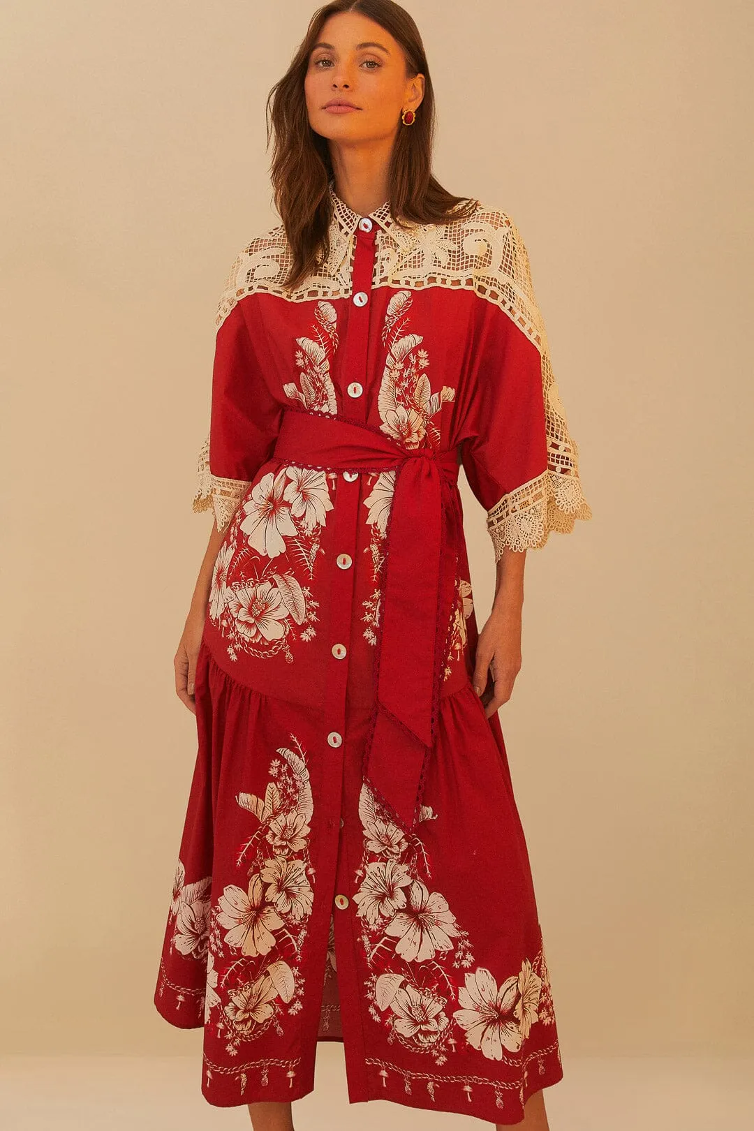 Red Floral Chains Guipure Midi Dress sold by FARM Rio product image thumbnail 2