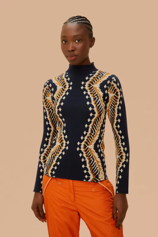 Black Stripes Ikat Long Sleeve Knit Top sold by FARM Rio