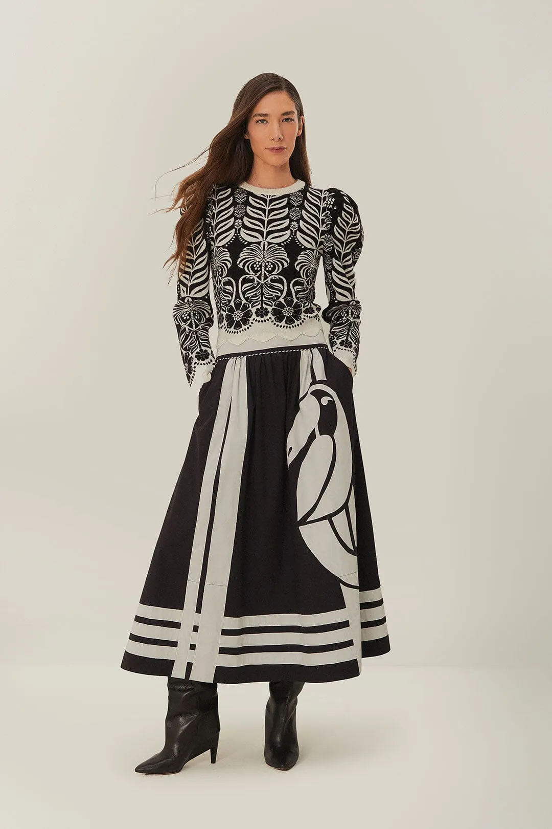 Black Nature Midi Skirt sold by FARM Rio