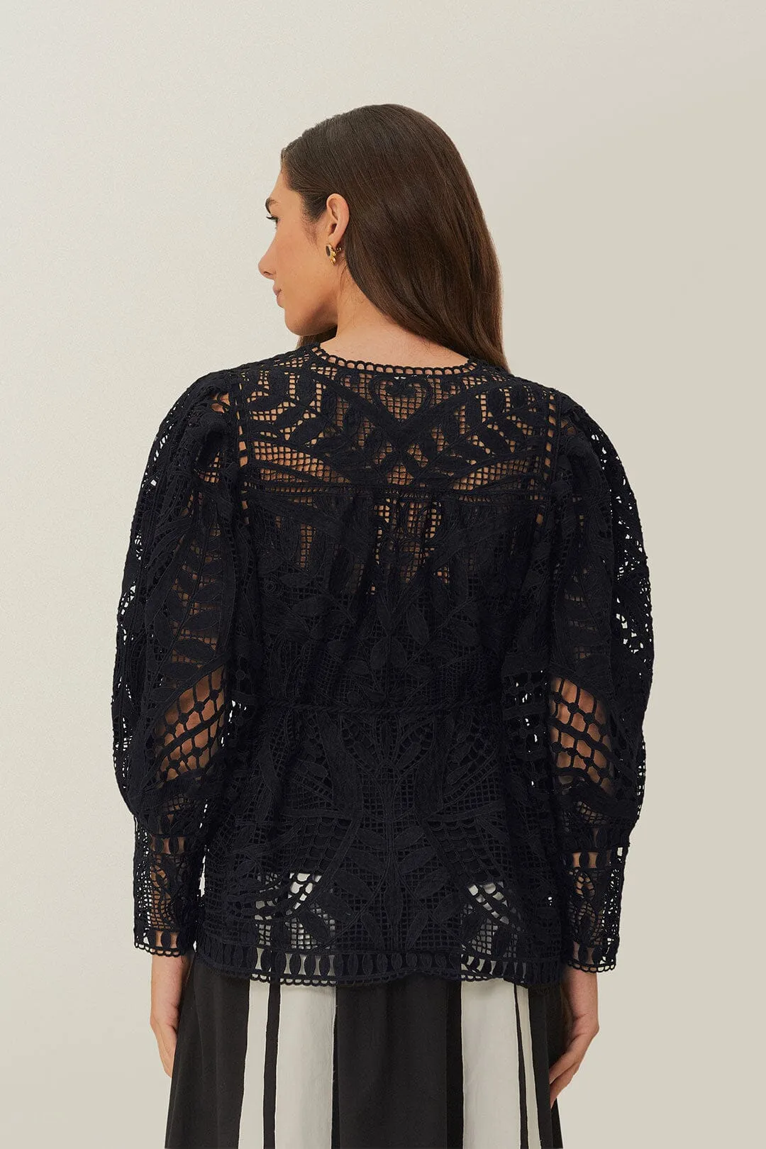 Black Guipire Puff Sleeve Blouse sold by FARM Rio product image thumbnail 5