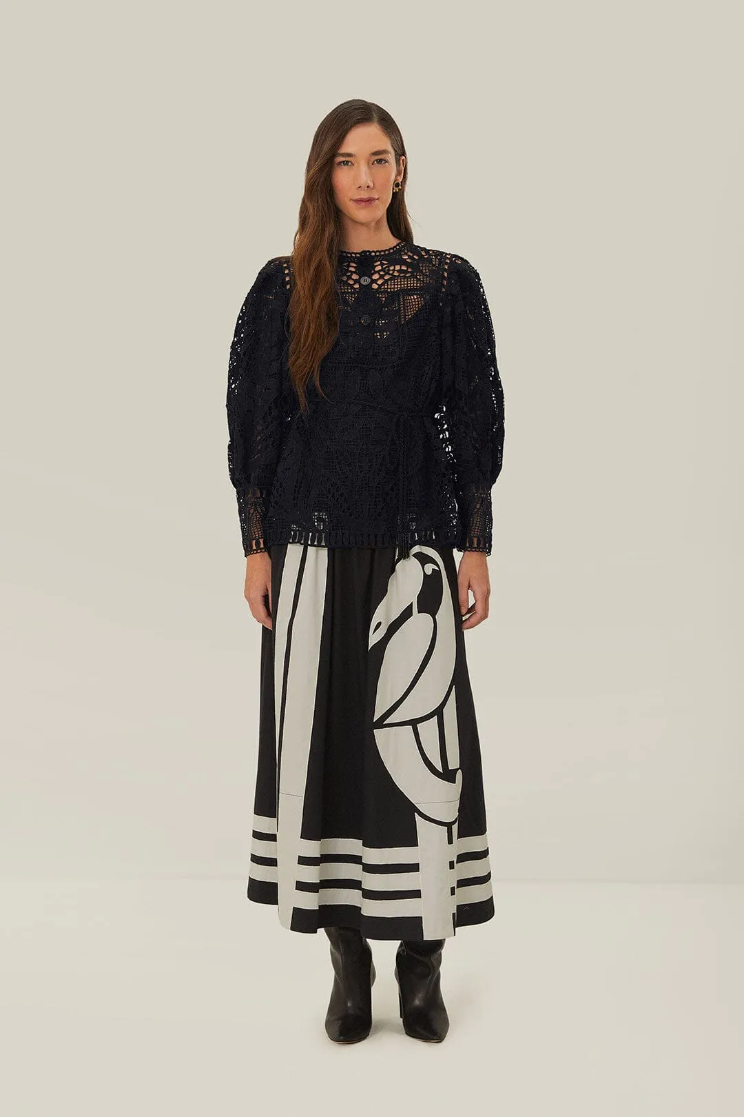 Black Guipire Puff Sleeve Blouse sold by FARM Rio product image thumbnail 2