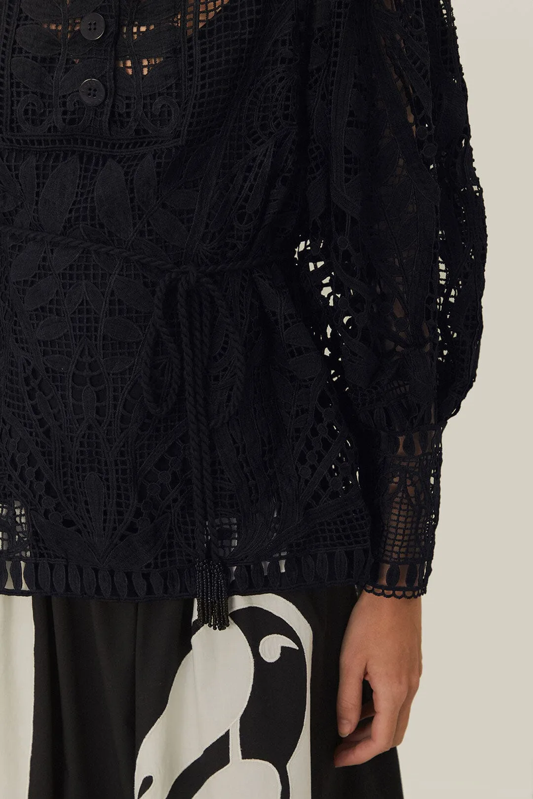 Black Guipire Puff Sleeve Blouse sold by FARM Rio product image thumbnail 3