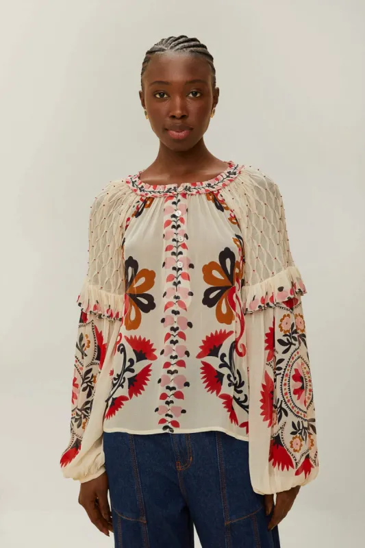Cream Cashew Mandala Embroidered Blouse sold by FARM Rio