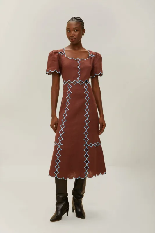 Brown Short Sleeve Euroflax™ Premium Linen Maxi Dress sold by FARM Rio