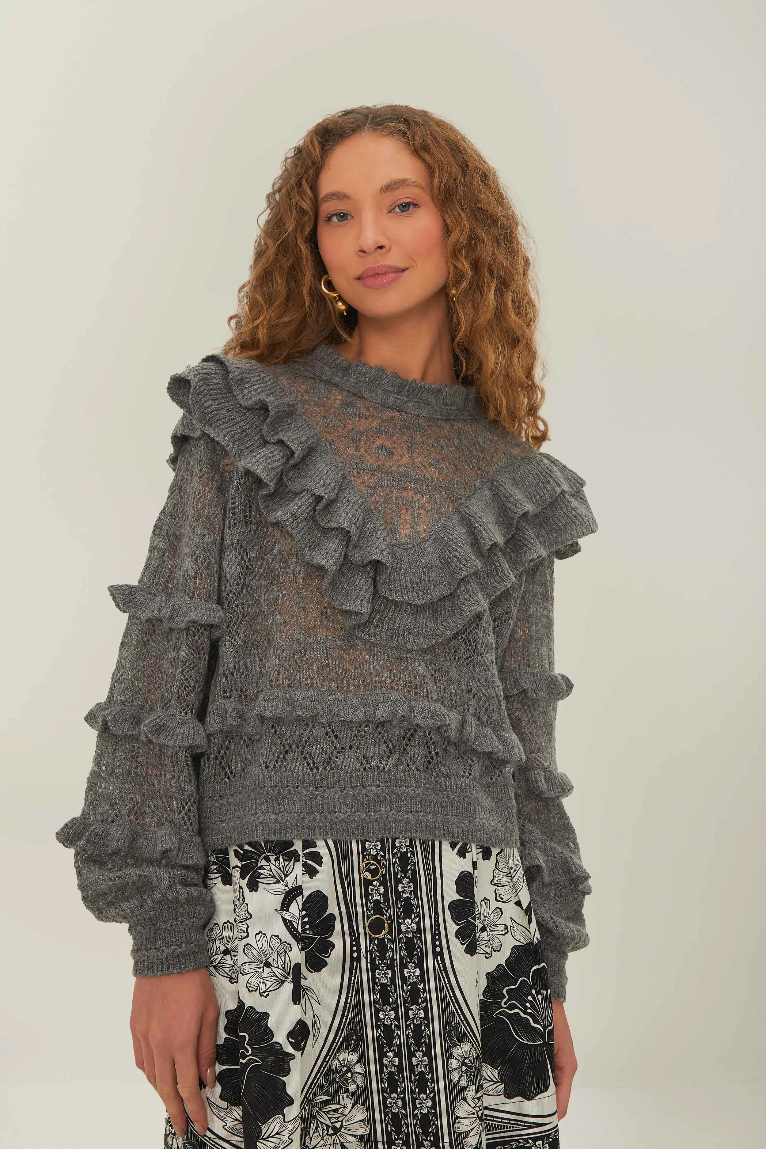 Grey Ruffles Knit Sweater sold by FARM Rio