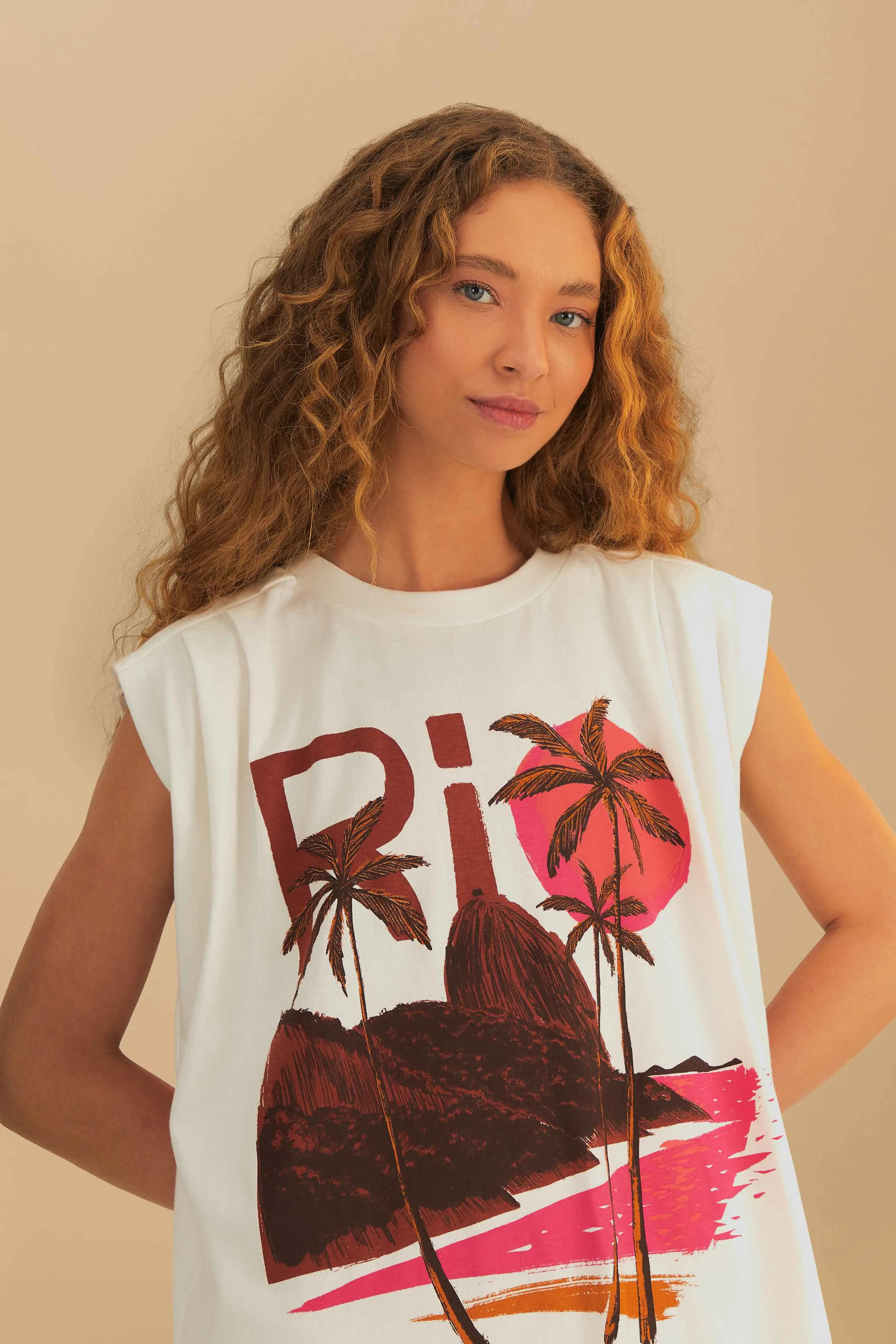 Off-White Rio Sleeveless Organic Cotton Jumpsuit sold by FARM Rio product image thumbnail 2