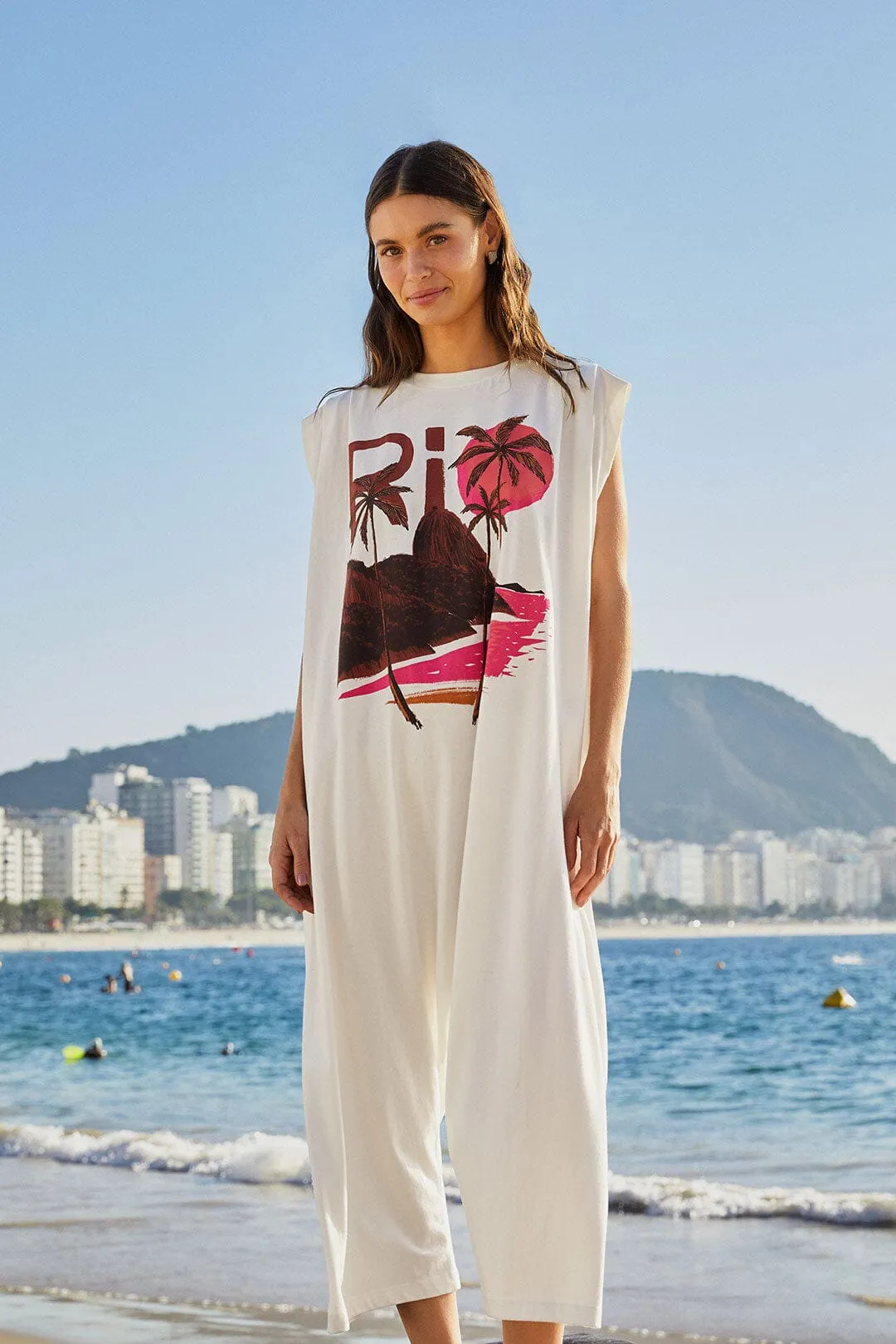 Off-White Rio Sleeveless Organic Cotton Jumpsuit sold by FARM Rio product image thumbnail 3