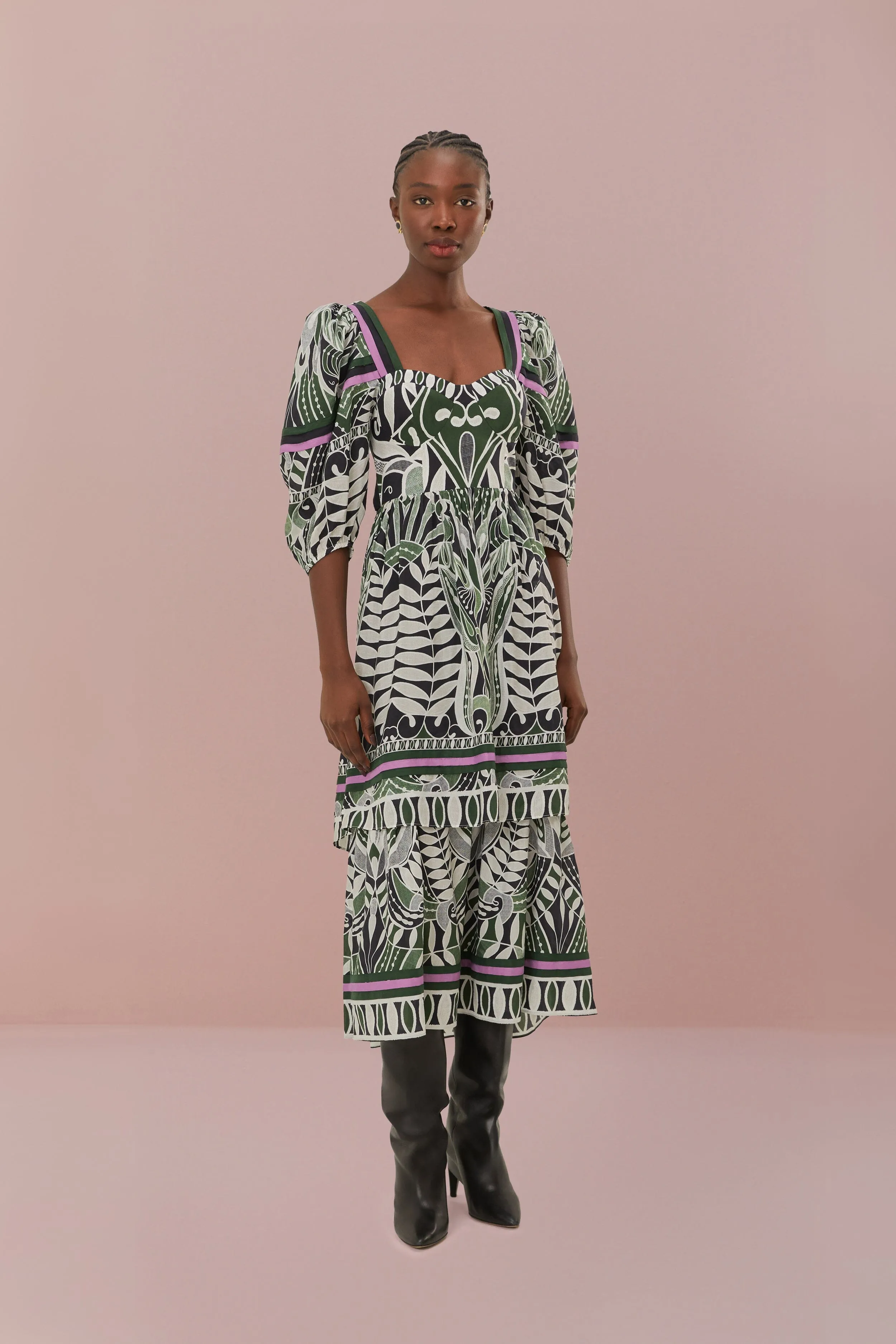 Black Lace Nature Short Sleeve Maxi Dress sold by FARM Rio