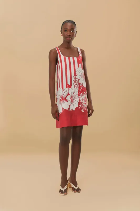 Red Floral Chain Stripes Mini Dress sold by FARM Rio