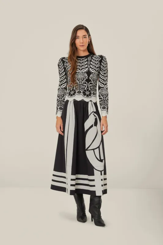 Black Ainika Tropical Splendor Puff Sleeve Knit Blouse sold by FARM Rio