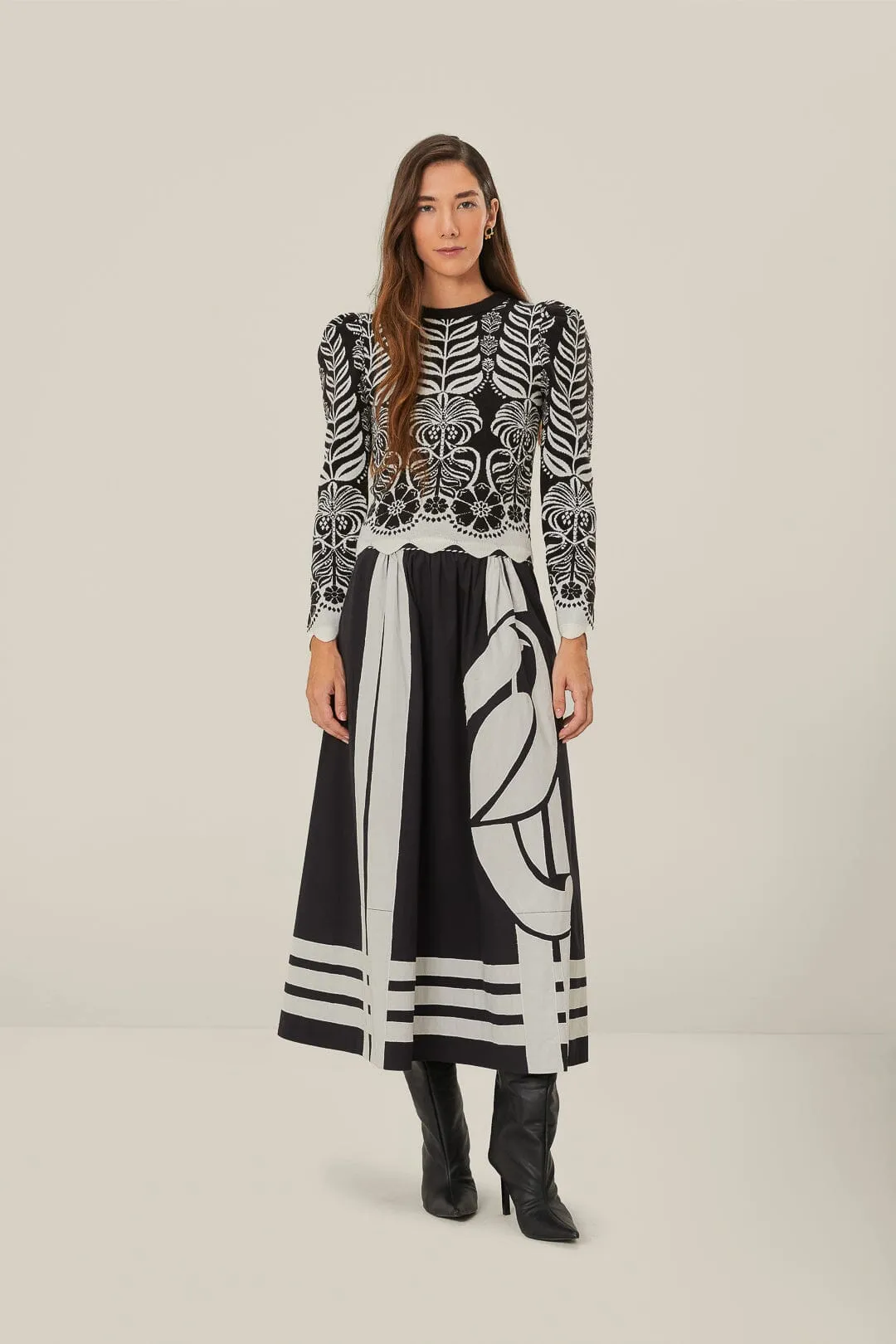 Black Ainika Tropical Splendor Puff Sleeve Knit Blouse sold by FARM Rio