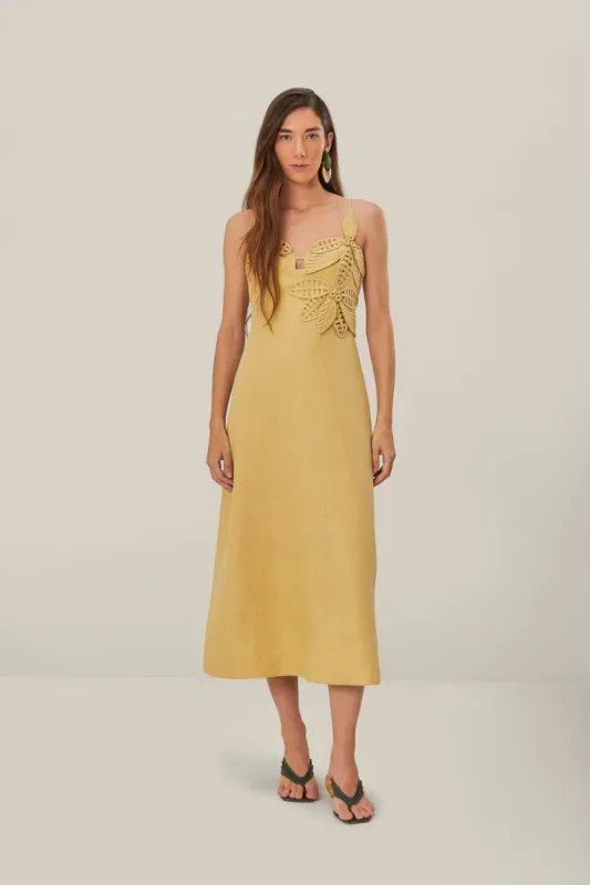 Sand 3D Flower Bodice Midi Dress sold by FARM Rio