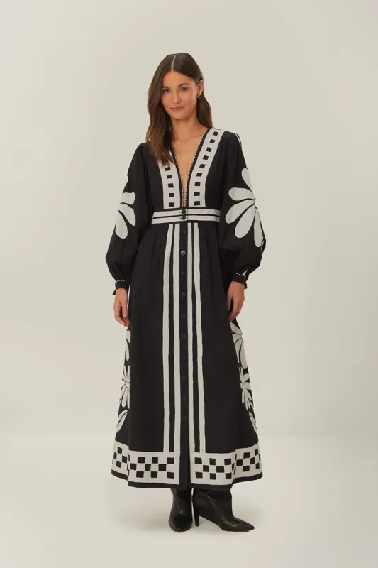 Black Nature Buttoned Maxi Dress sold by FARM Rio