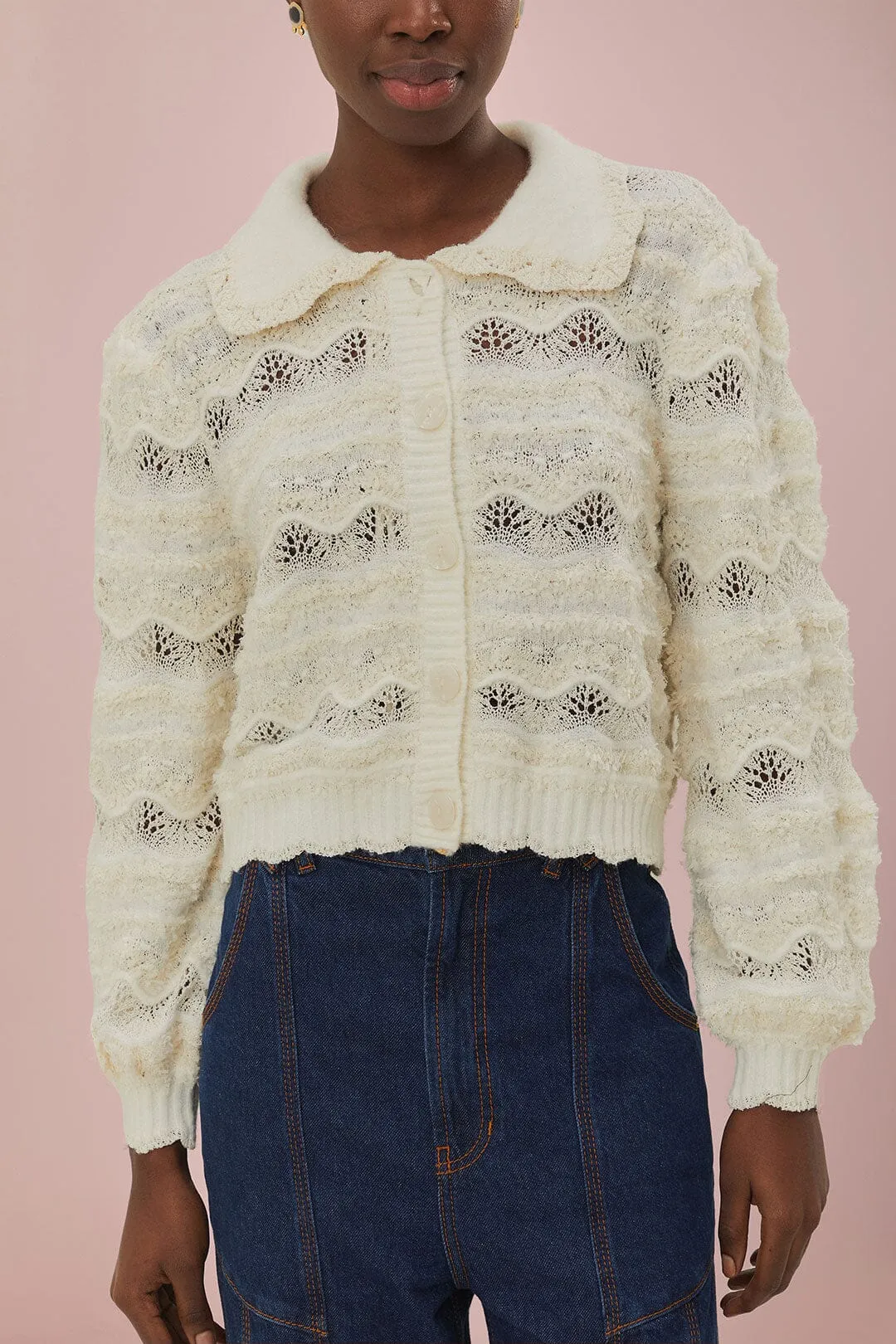 Mixed Stitches Off-White Knit Cardigan sold by FARM Rio product image thumbnail 3