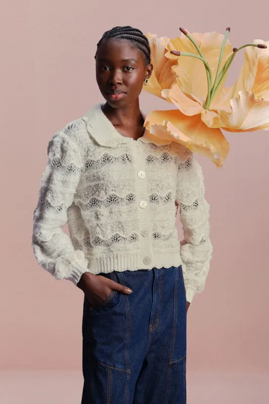 Mixed Stitches Off-White Knit Cardigan sold by FARM Rio