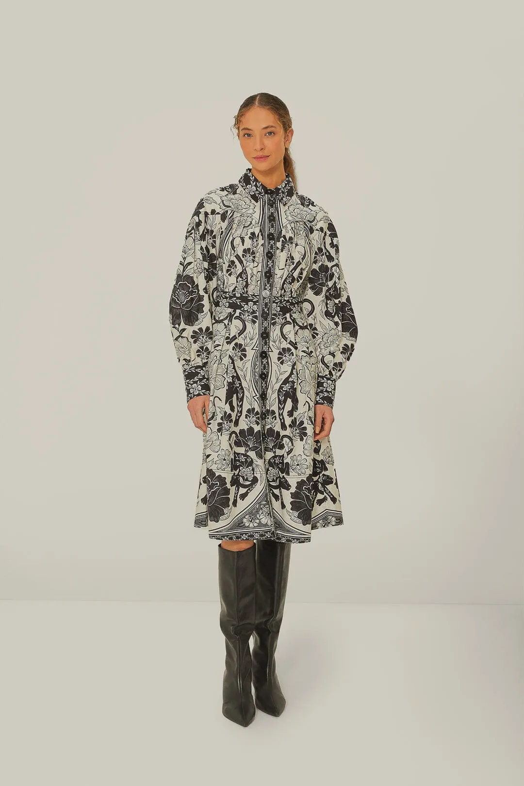 Off-White Flower Leopards Collared Midi Dress sold by FARM Rio