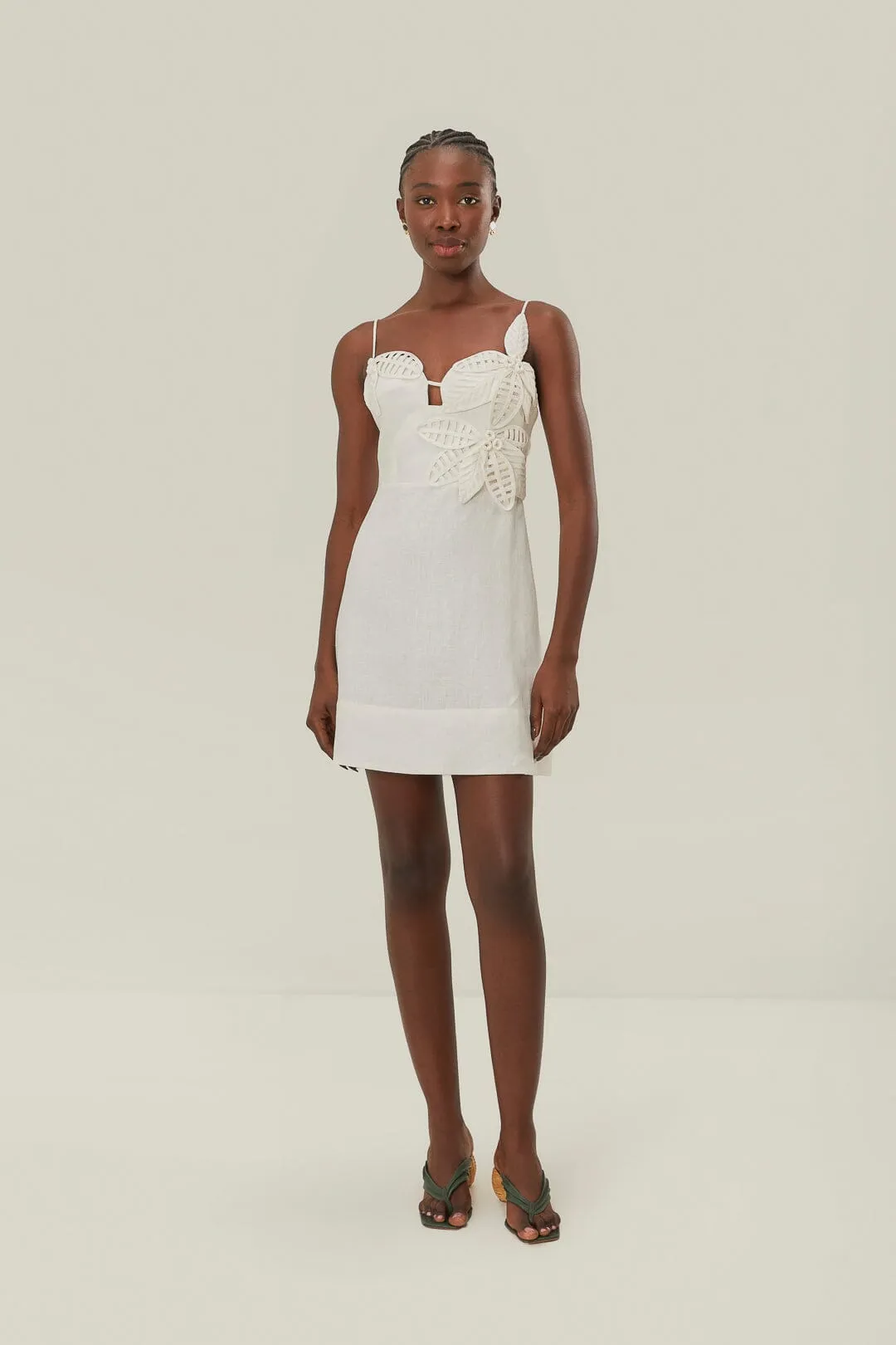 White 3D Flower Bodice Mini Dress sold by FARM Rio