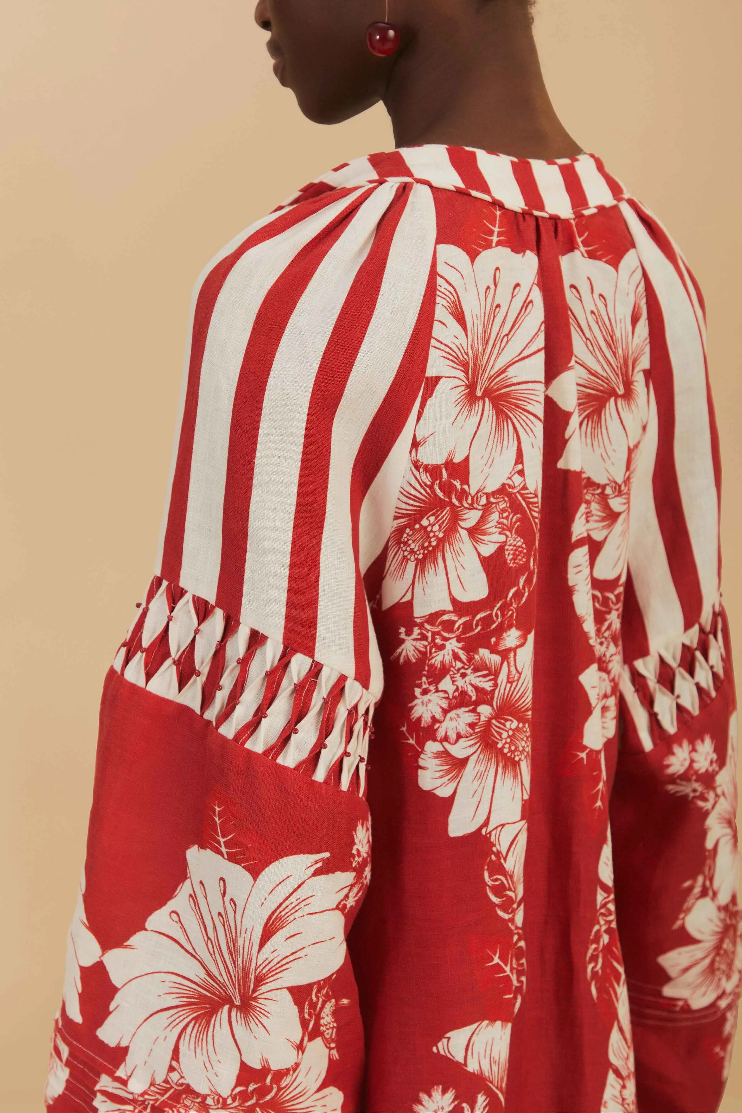 Red Floral Chains Stripes Midi Dress sold by FARM Rio product image thumbnail 4