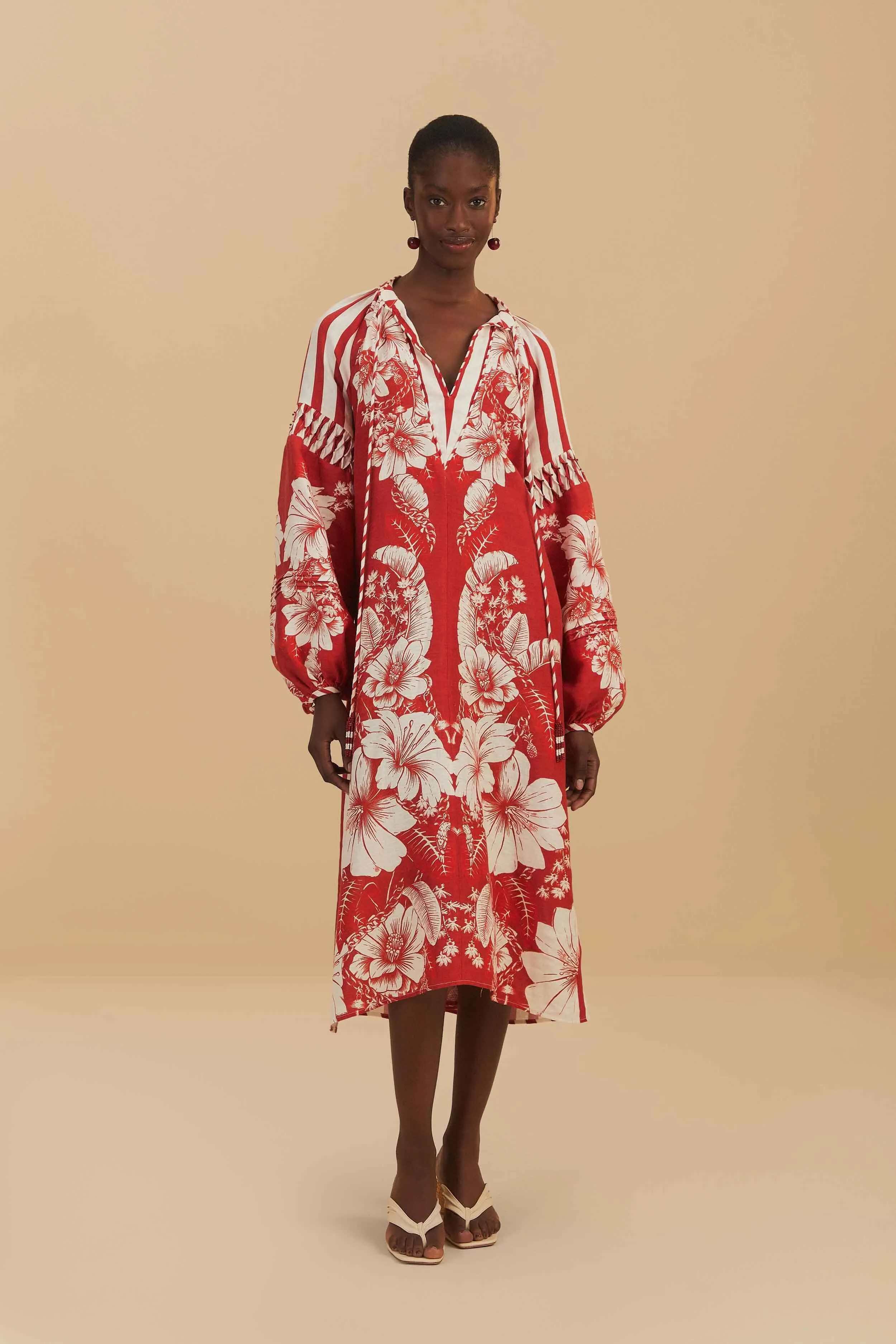 Red Floral Chains Stripes Midi Dress sold by FARM Rio