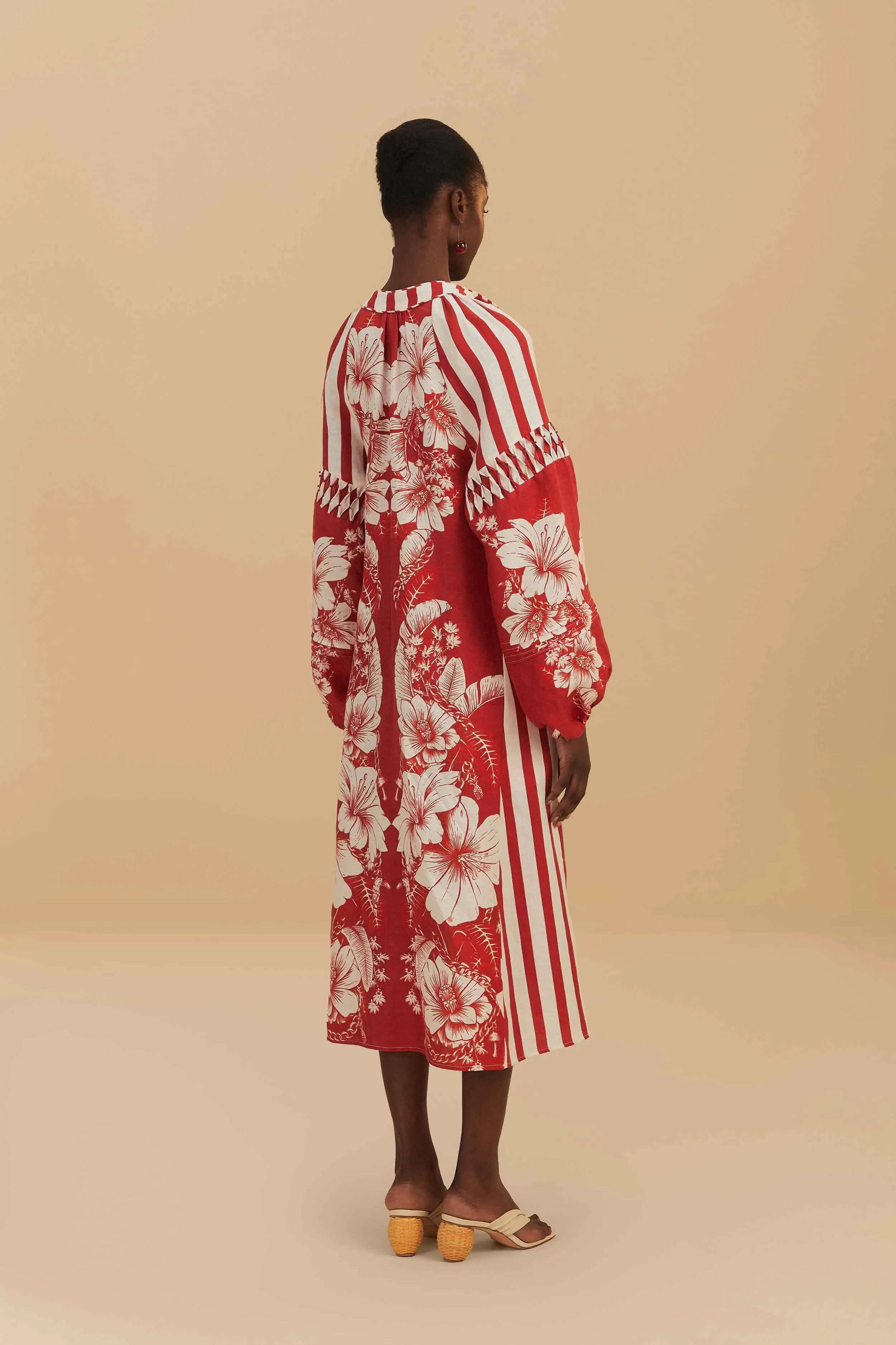 Red Floral Chains Stripes Midi Dress sold by FARM Rio product image thumbnail 2