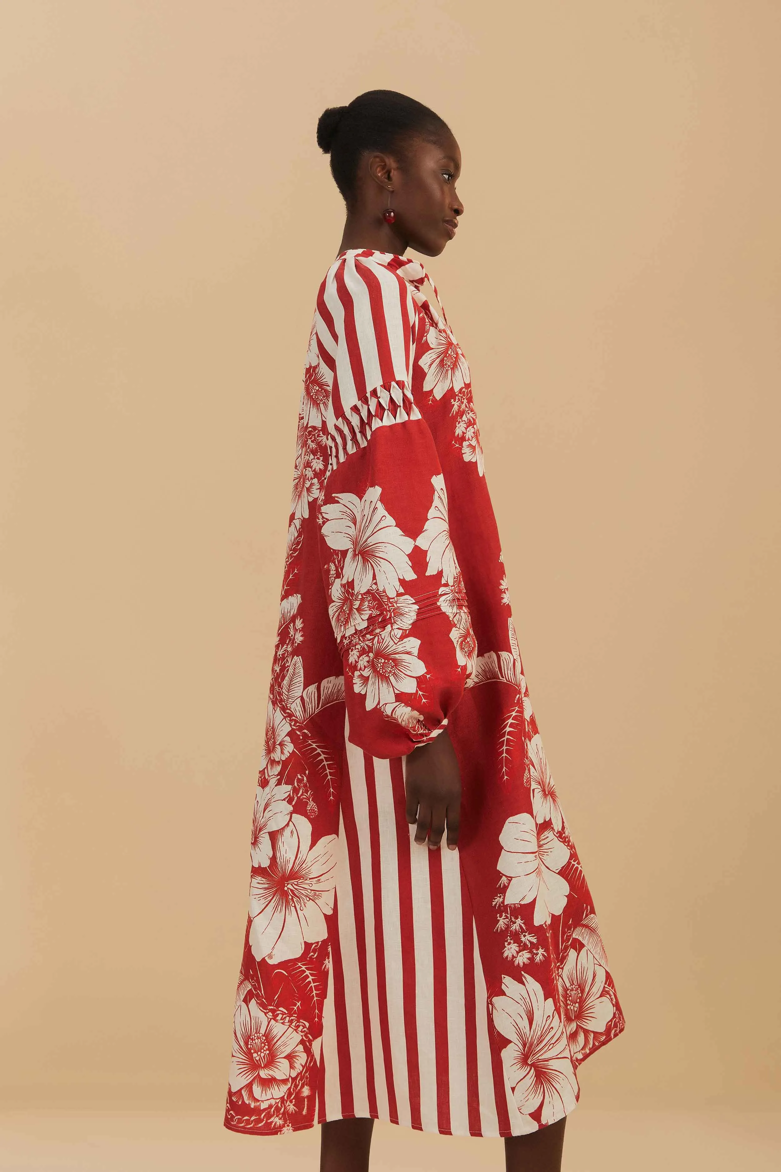 Red Floral Chains Stripes Midi Dress sold by FARM Rio product image thumbnail 3