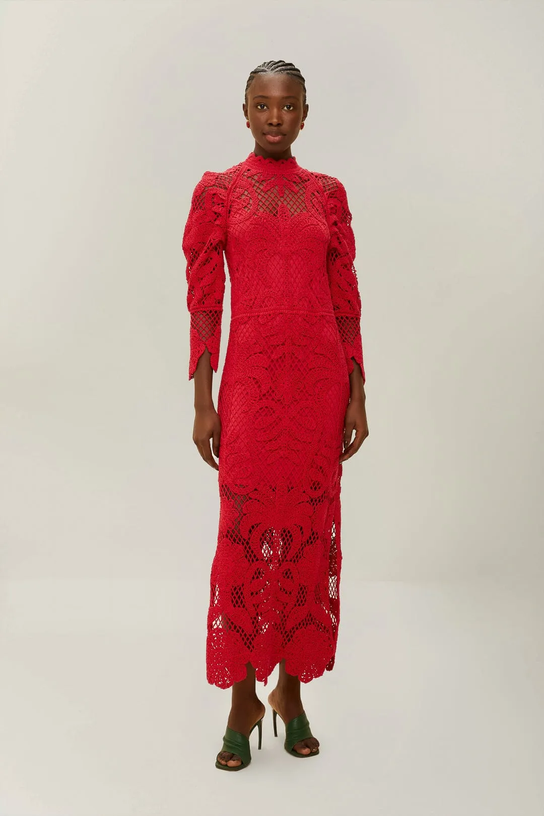 Red Lace Long Sleeve Knit Dress sold by FARM Rio