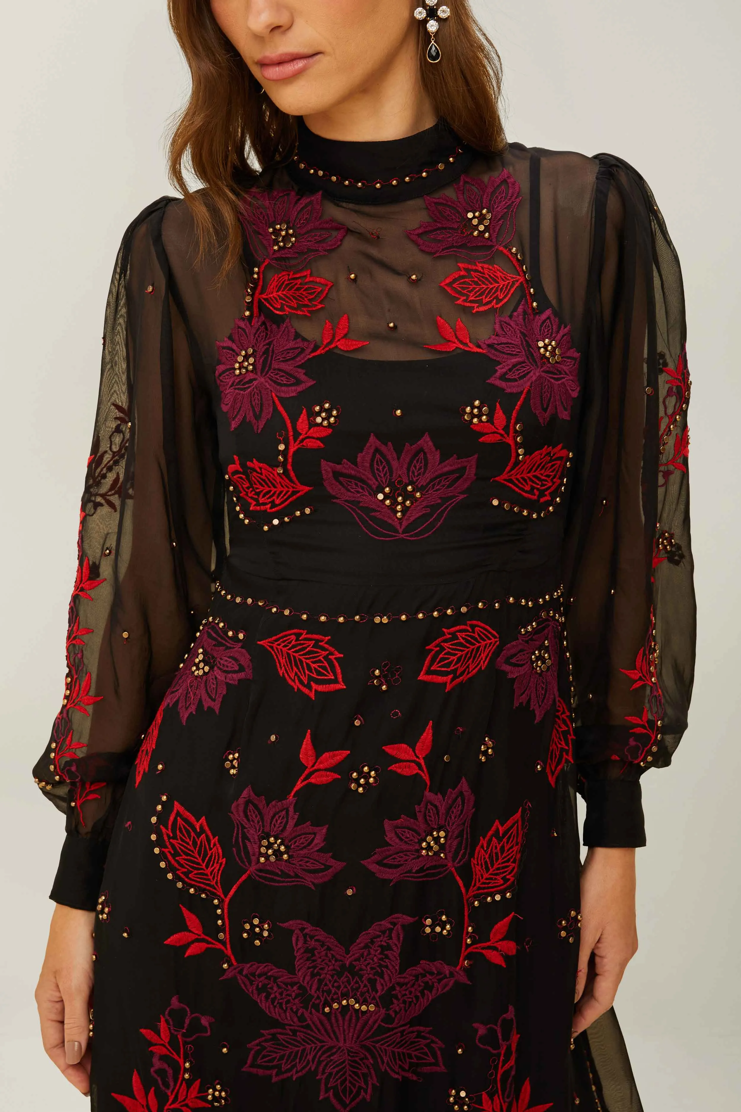 Black Organza Long Sleeve Midi Dress sold by FARM Rio product image thumbnail 2