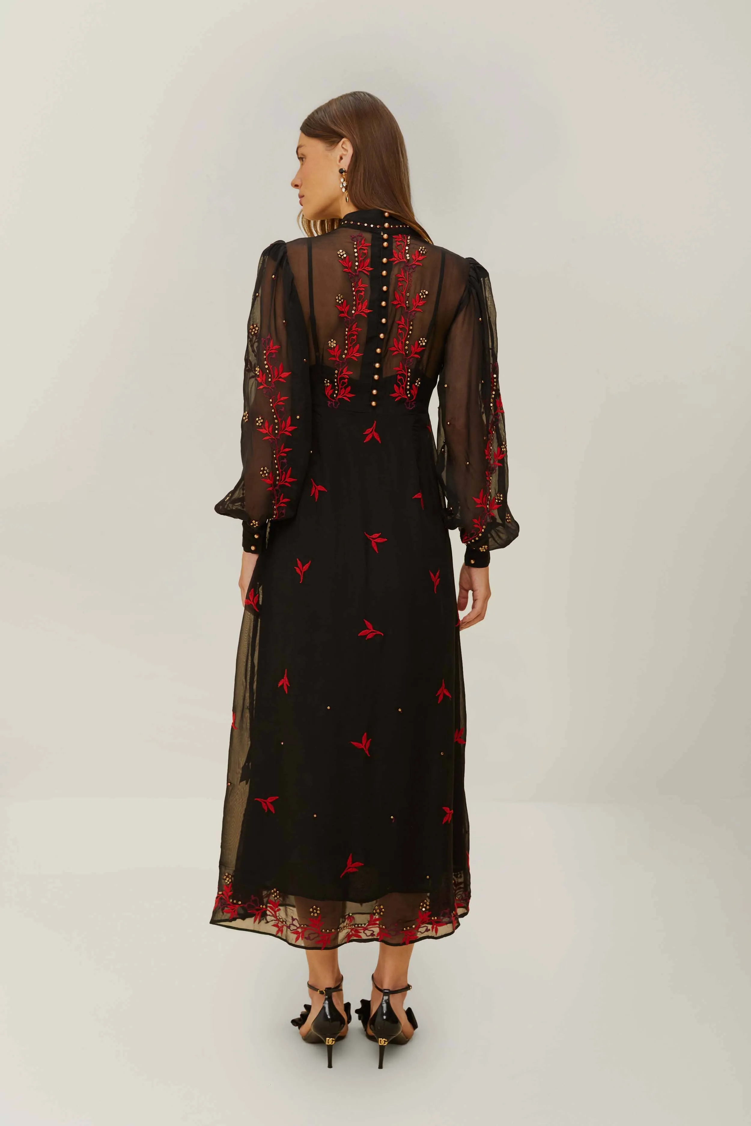 Black Organza Long Sleeve Midi Dress sold by FARM Rio product image thumbnail 5
