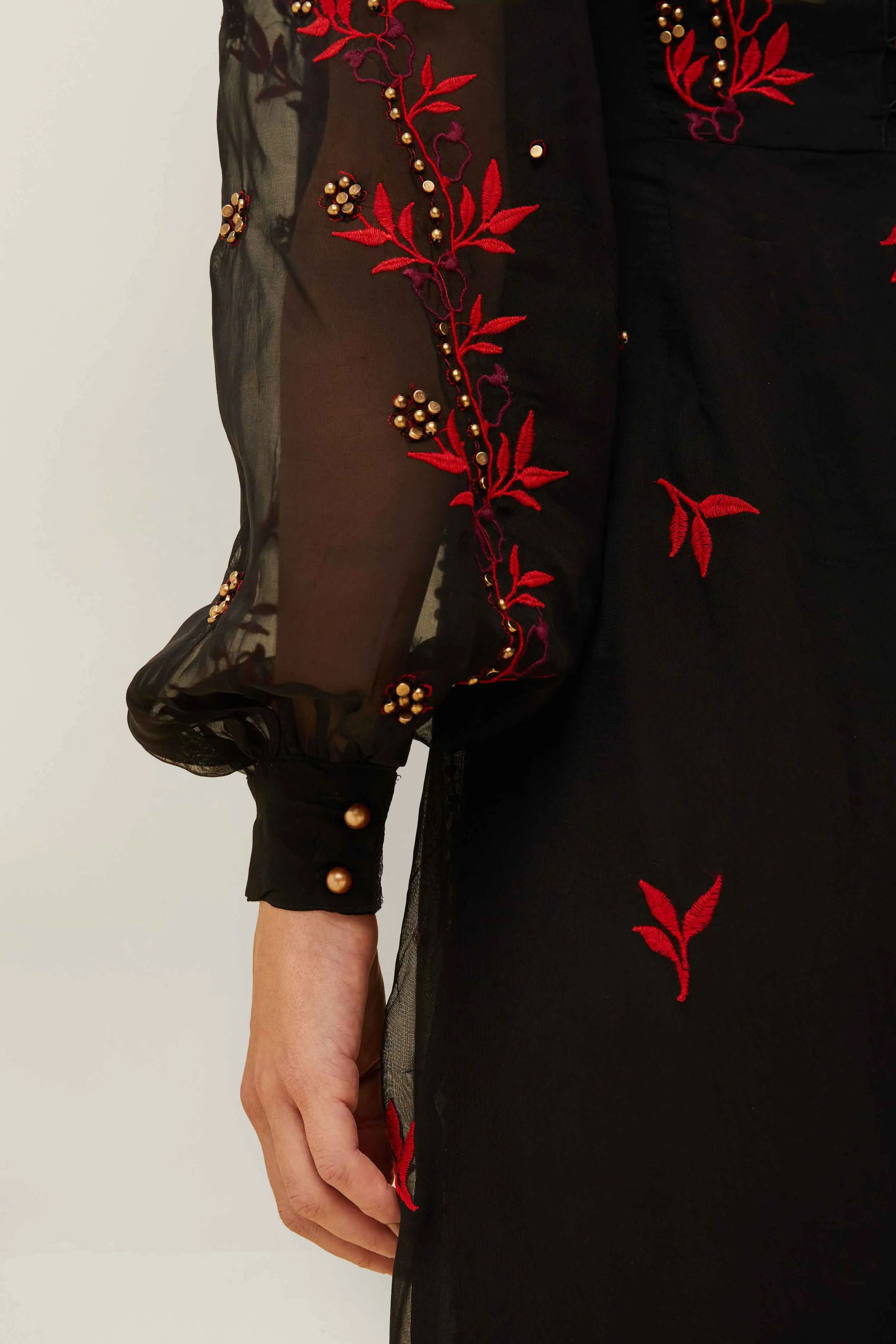 Black Organza Long Sleeve Midi Dress sold by FARM Rio product image thumbnail 4