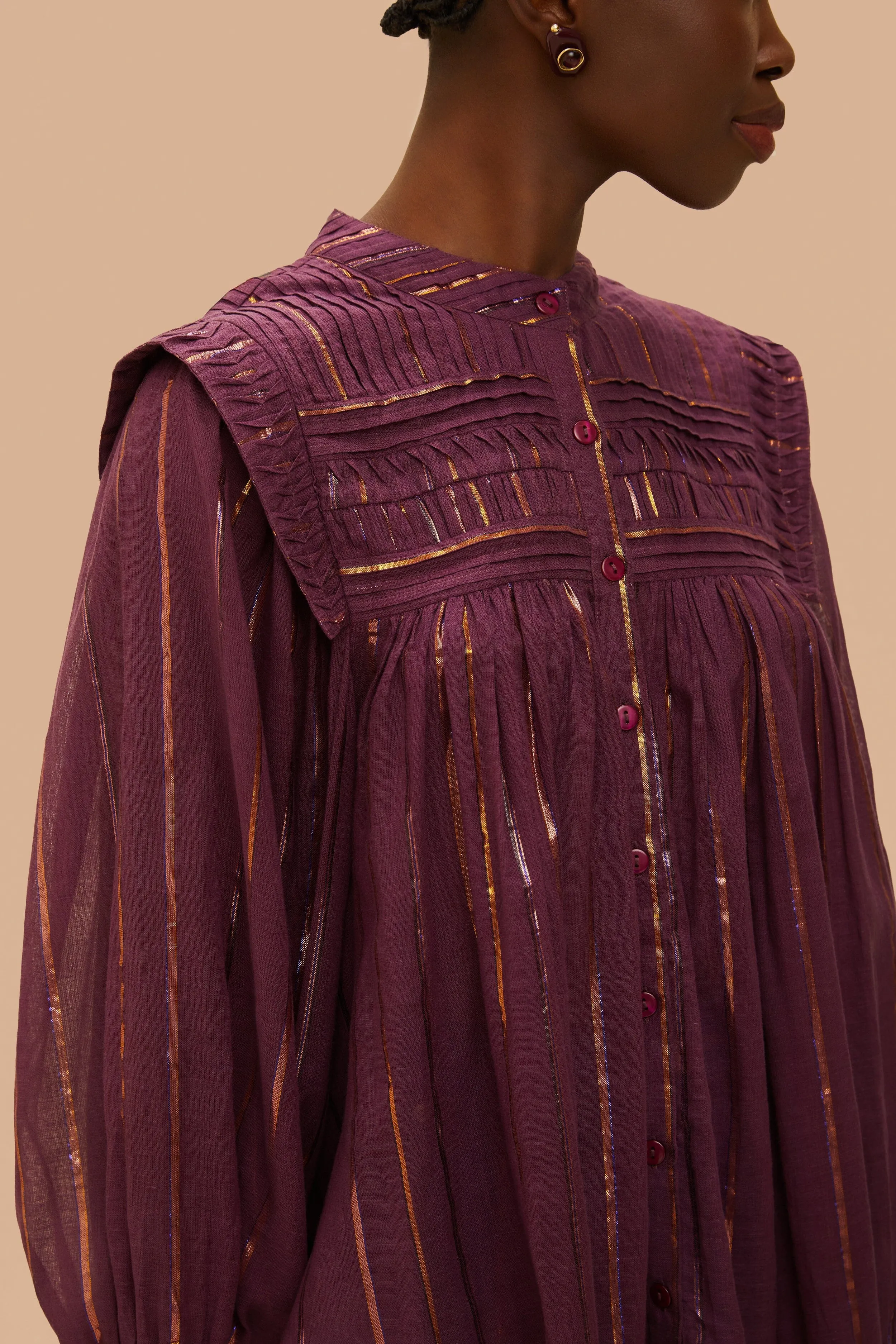 Burgundy Pleated Yoke Long Sleeve Blouse sold by FARM Rio product image thumbnail 2