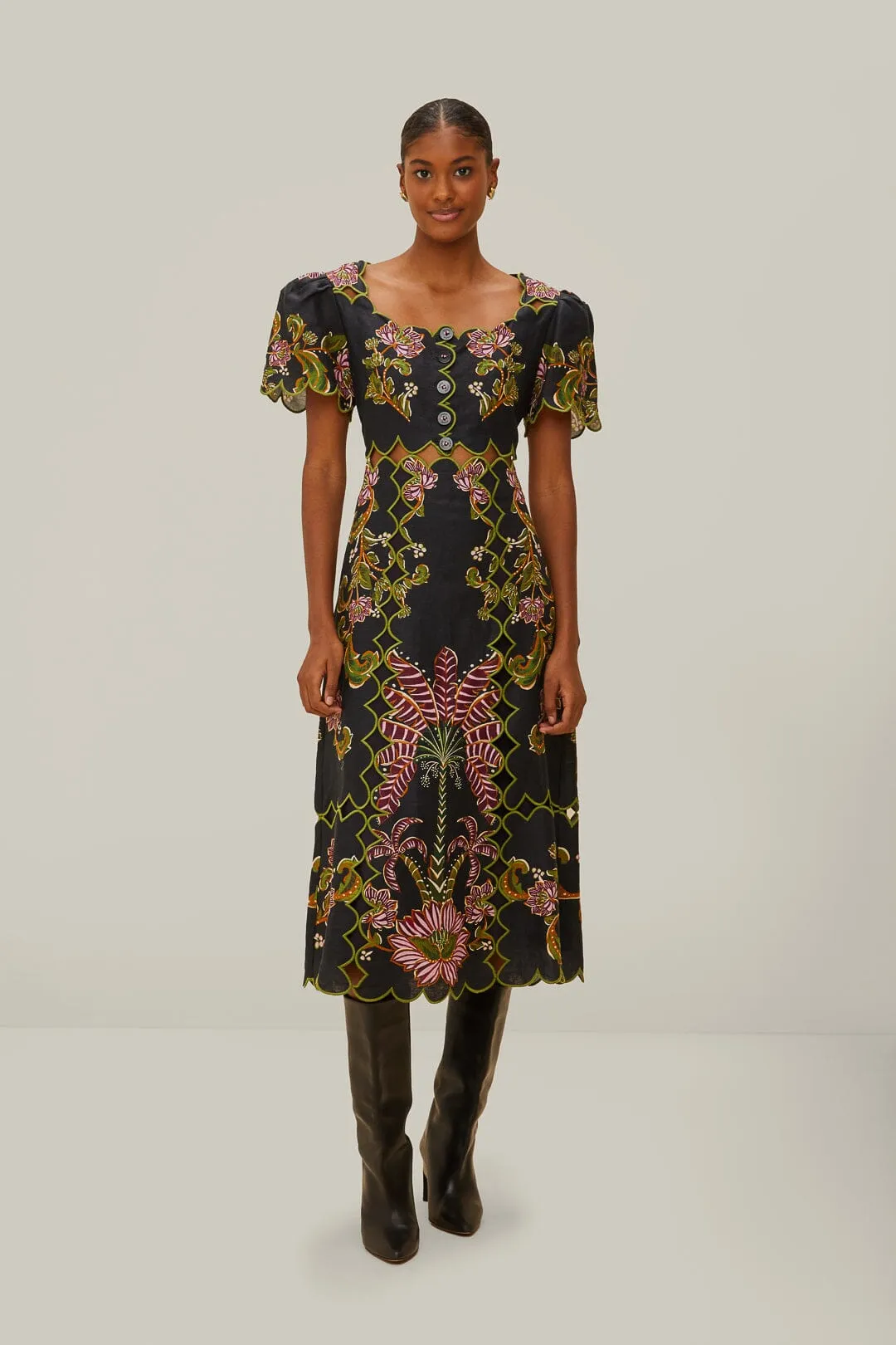 Black Ravenala Short Sleeve Maxi Dress sold by FARM Rio