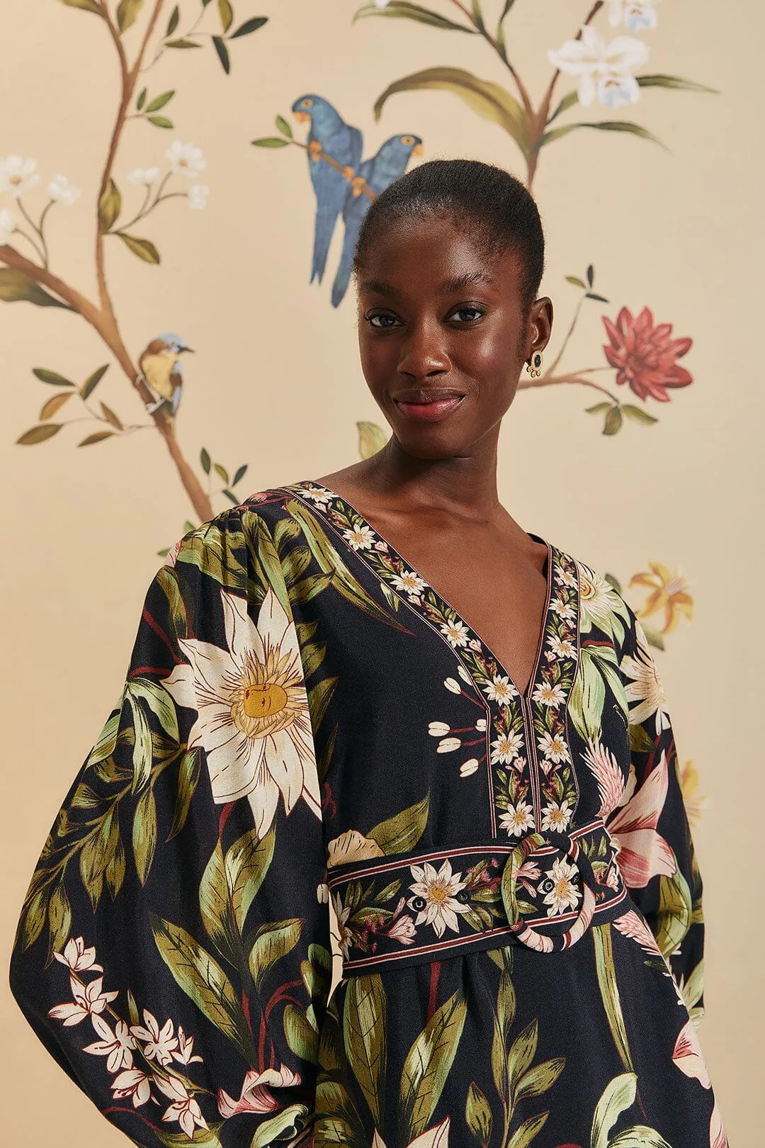 Black Surreal Flowers Long Sleeve Mini Dress sold by FARM Rio product image thumbnail 2