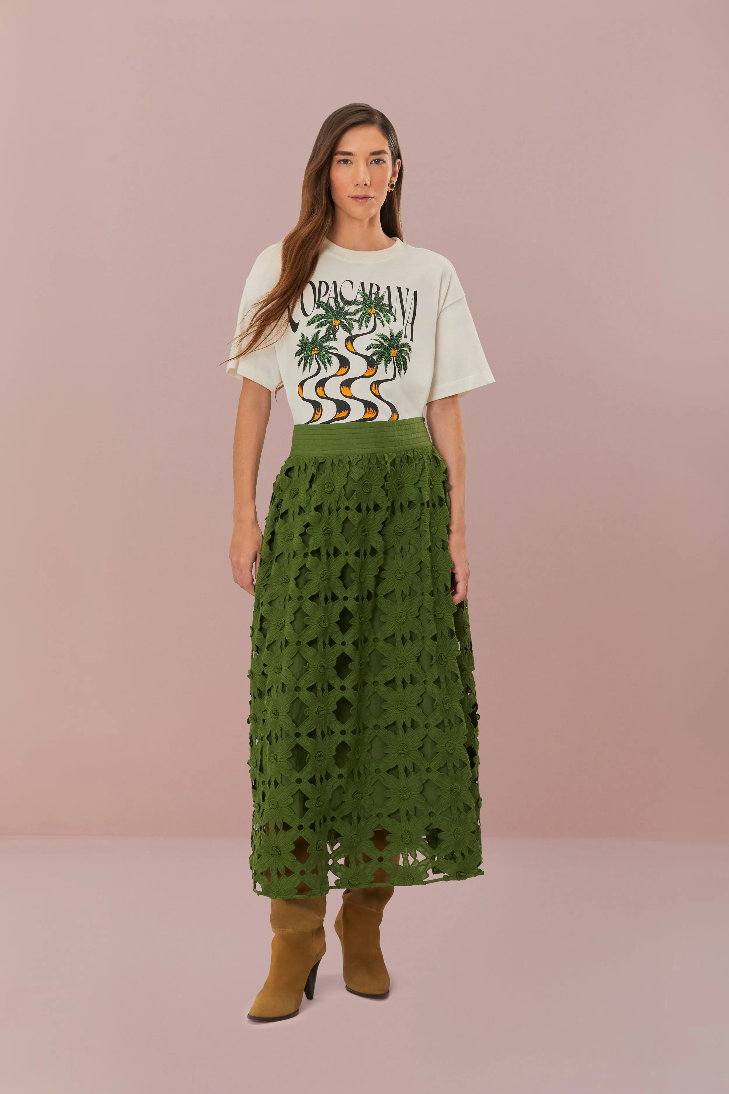 Green Richelieu Midi Skirt sold by FARM Rio