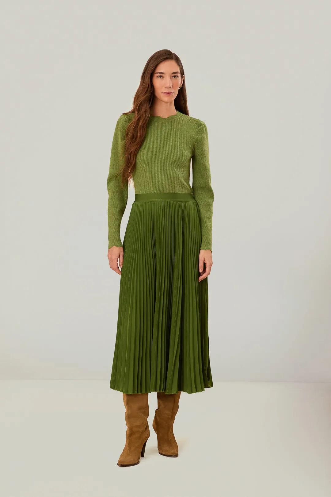 Green Pleated Maxi Skirt sold by FARM Rio