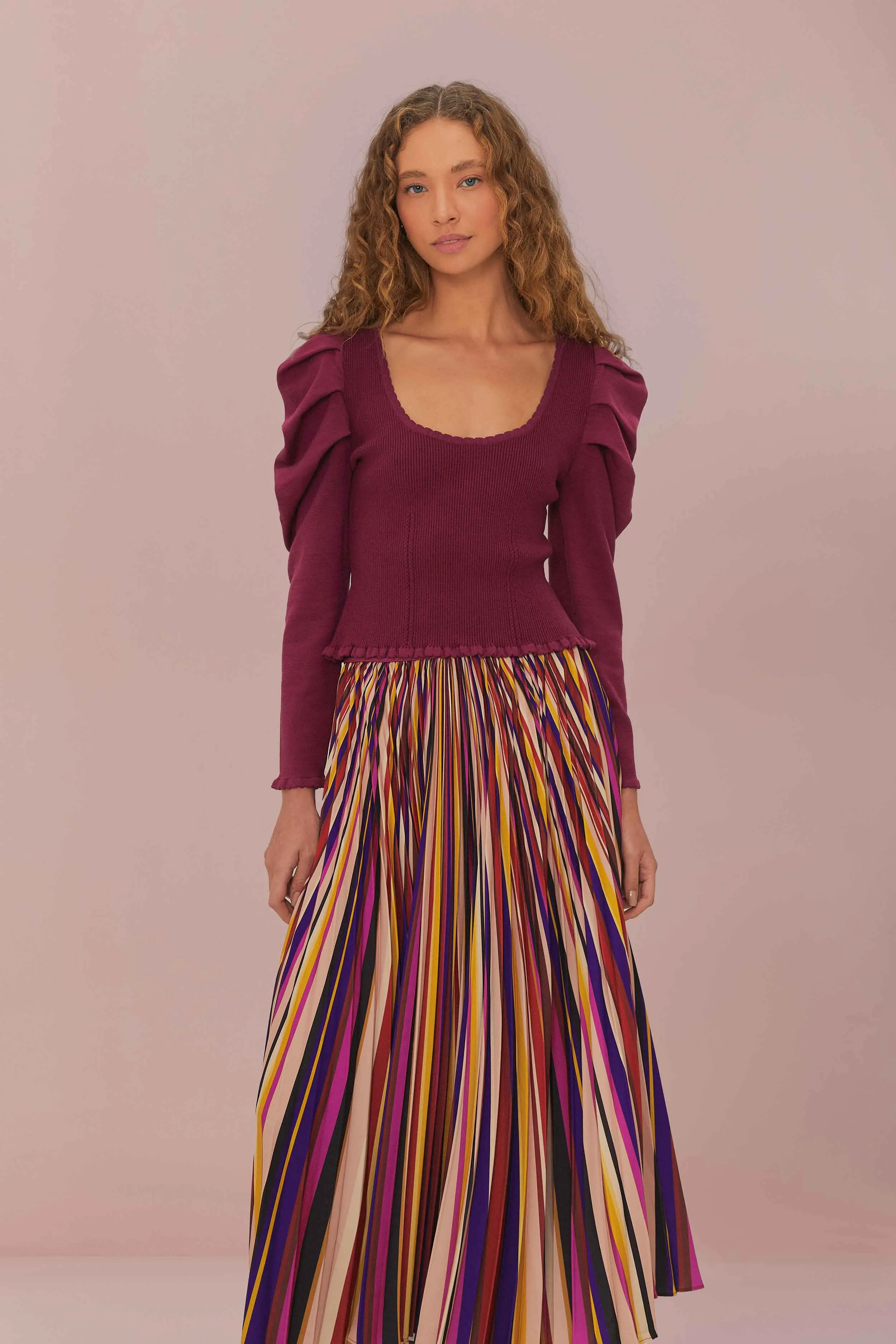 Multicolor Diagonal Stripes Pleated Maxi Skirt sold by FARM Rio product image thumbnail 2