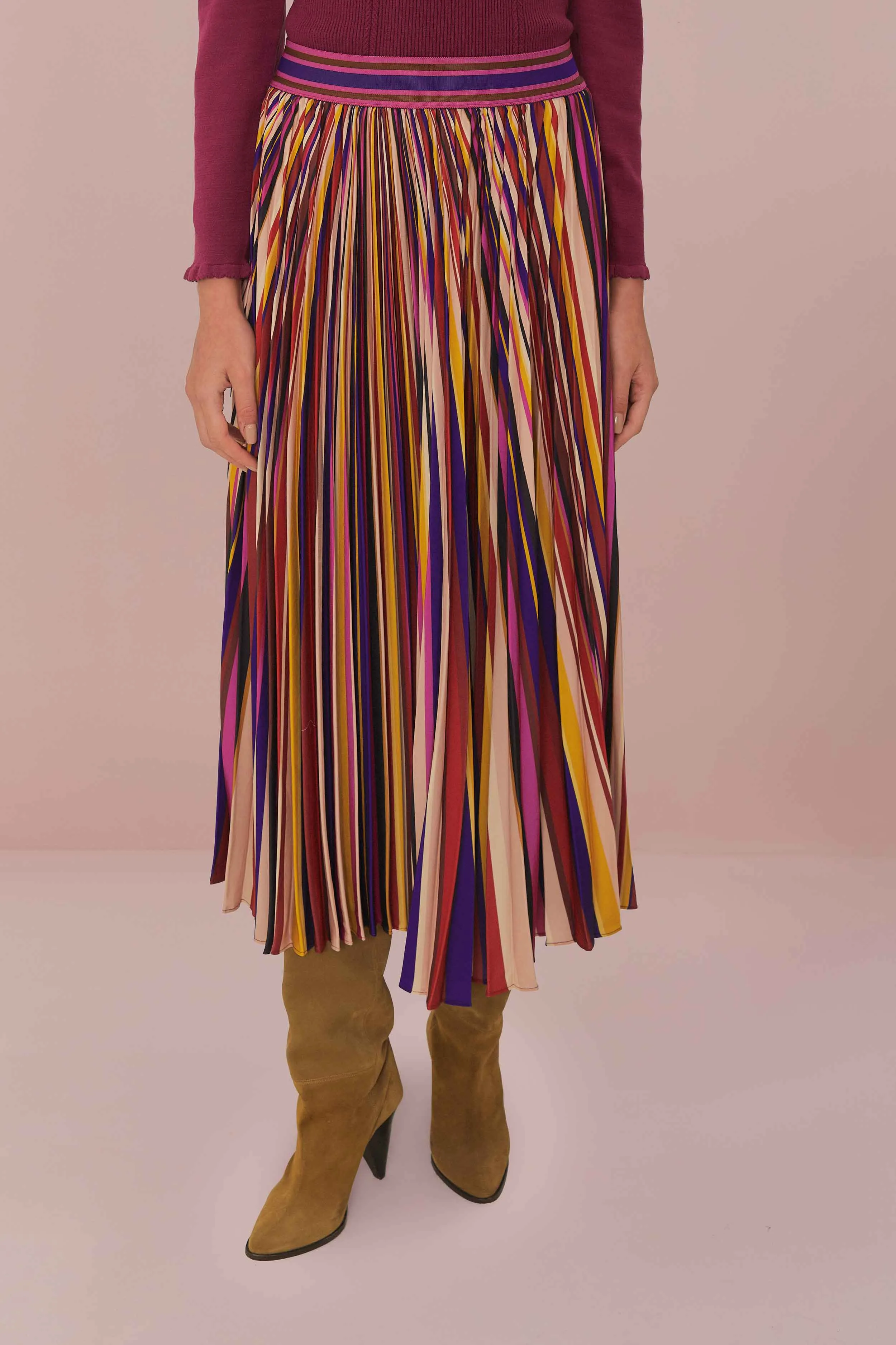 Multicolor Diagonal Stripes Pleated Maxi Skirt sold by FARM Rio product image thumbnail 3