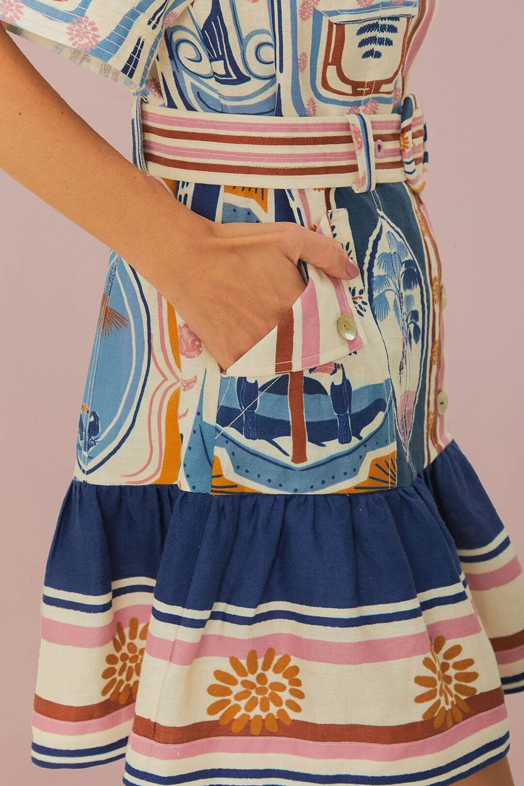 Cream Cerrado Stamps Short Sleeve Mini Dress sold by FARM Rio product image thumbnail 4