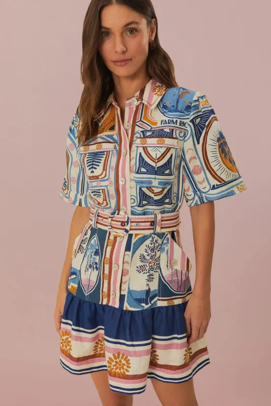 Cream Cerrado Stamps Short Sleeve Mini Dress sold by FARM Rio
