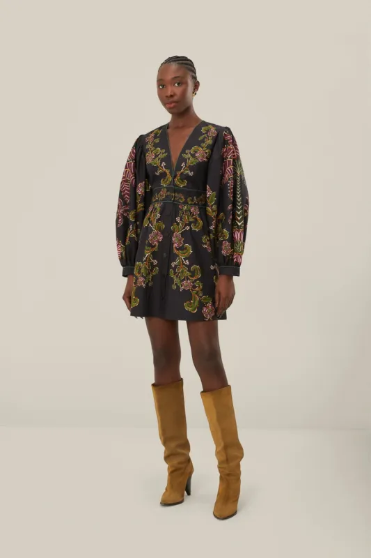 Black Ravenala Puff Sleeve Mini Dress sold by FARM Rio