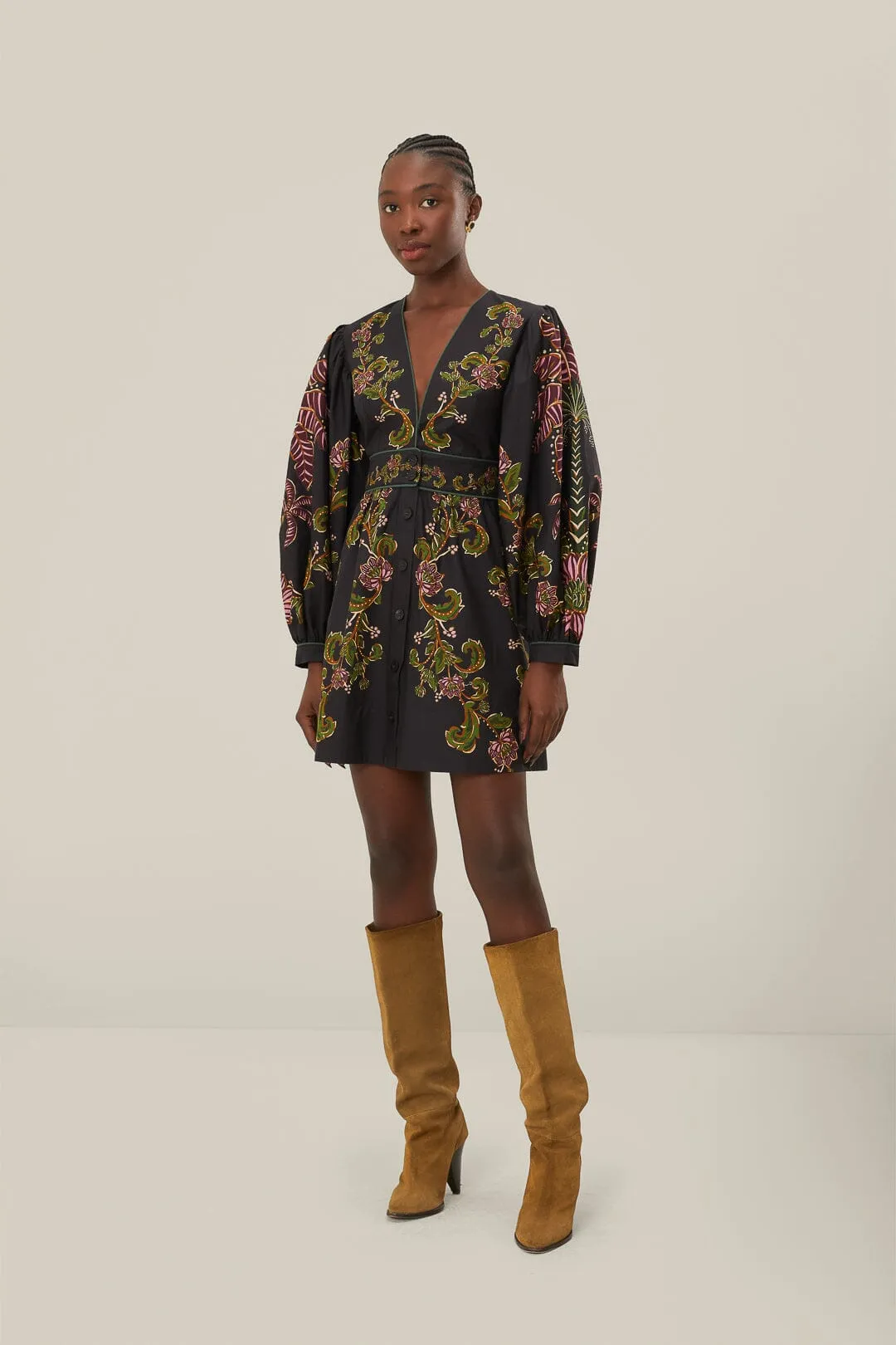 Black Ravenala Puff Sleeve Mini Dress sold by FARM Rio