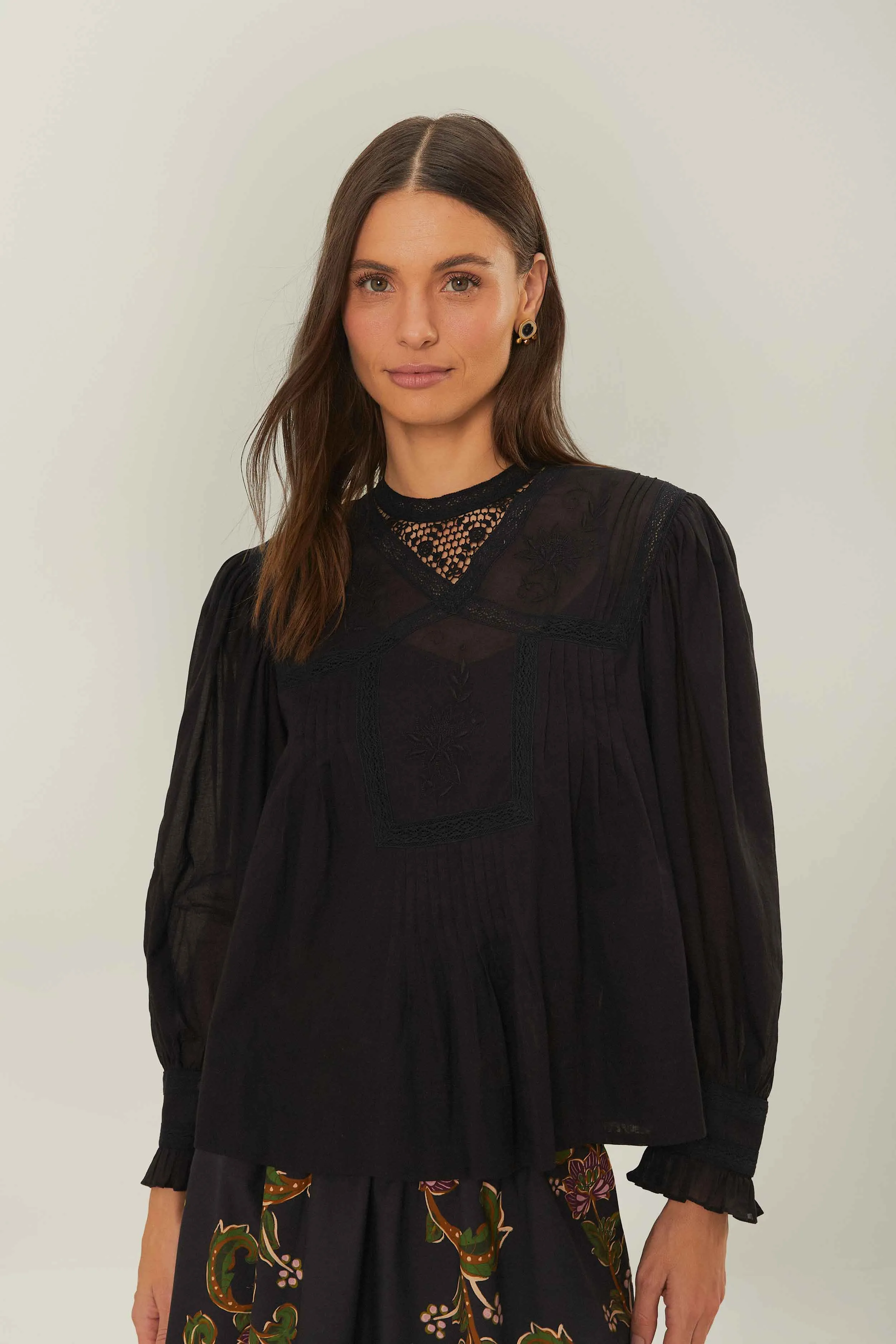 Black Short Sleeve Collar Blouse sold by FARM Rio