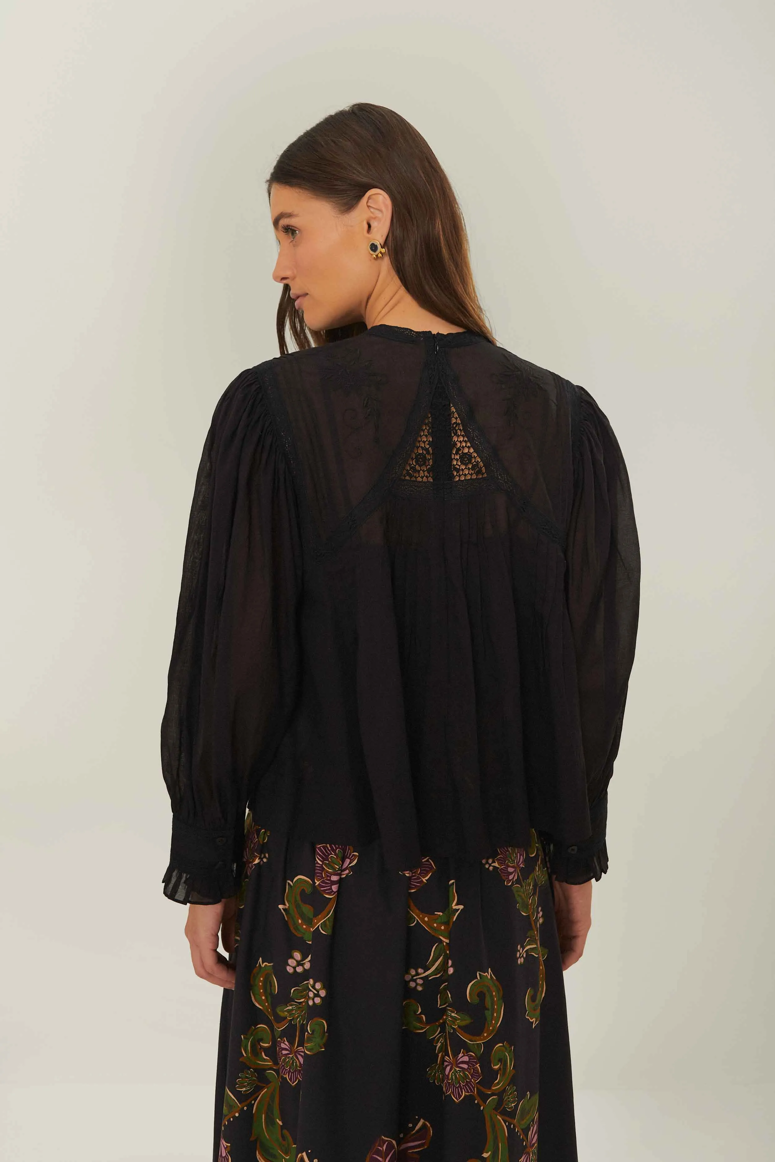 Black Short Sleeve Collar Blouse sold by FARM Rio product image thumbnail 3